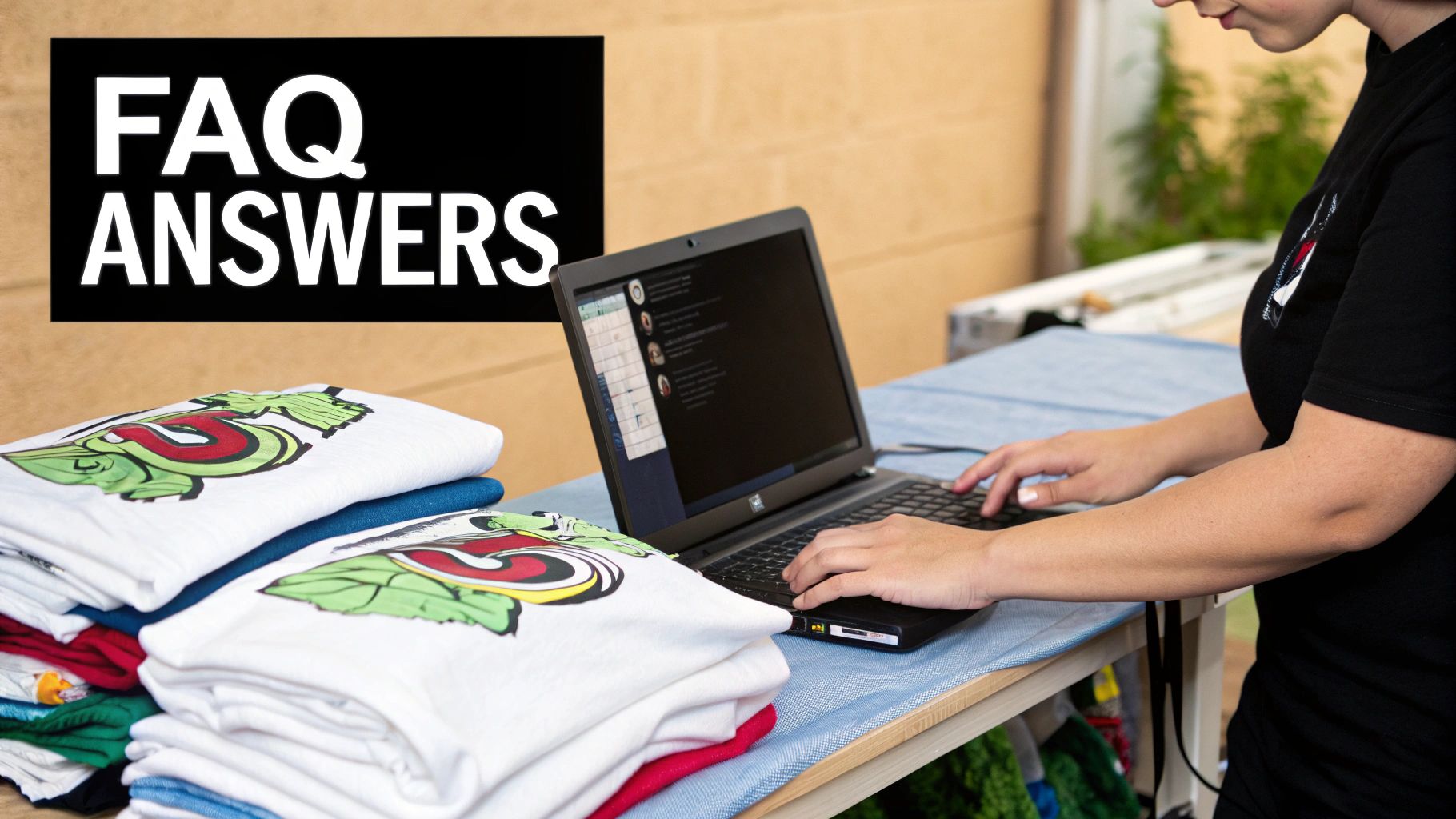 A person wearing a custom-printed t-shirt with a vibrant, detailed graphic, looking pleased with the result.