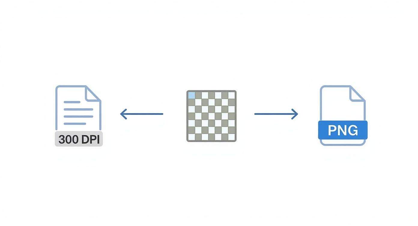 Diagram showing conversion process from 300 DPI document to PNG image file format