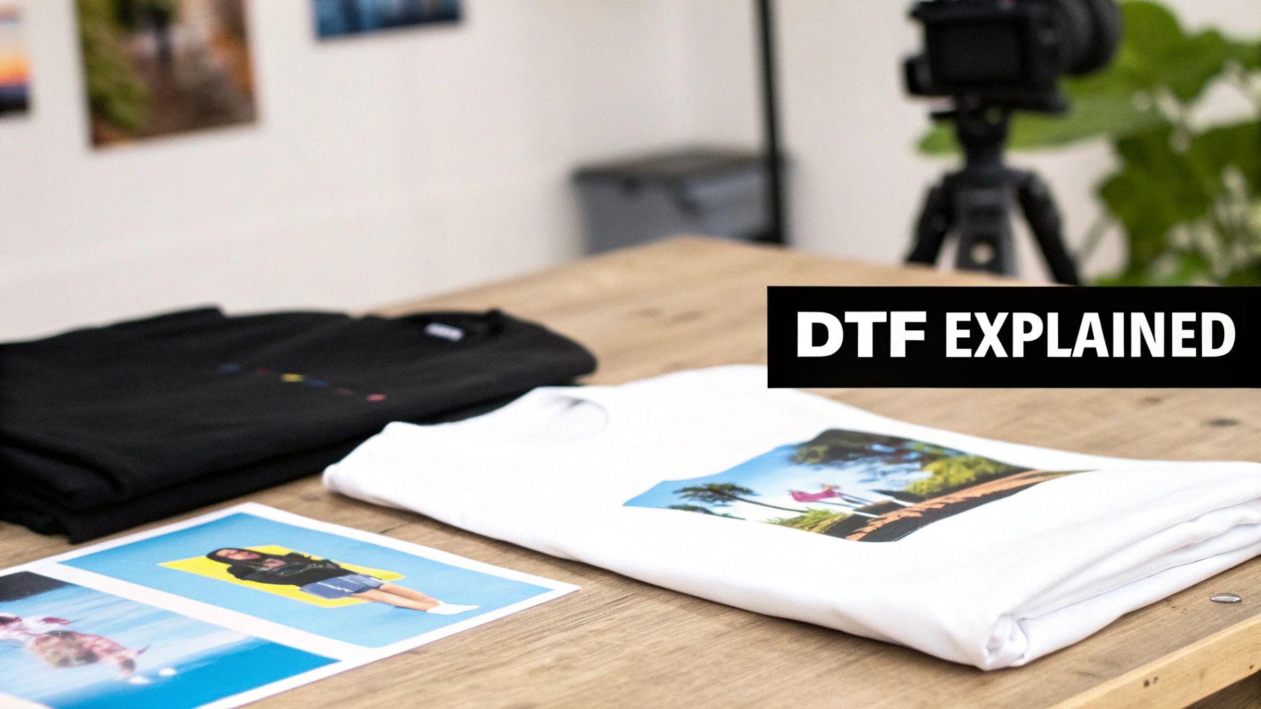 A close-up of a DTF printer in action, showing a detailed design being printed onto a transparent film.