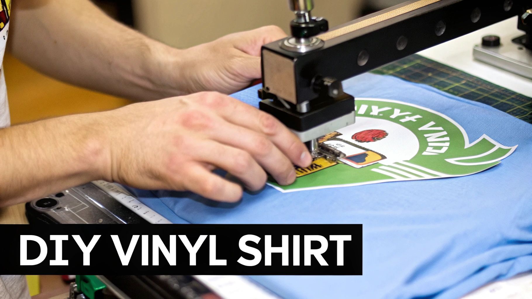 A person carefully weeding a vinyl design with a sharp tool before applying it to a t-shirt.