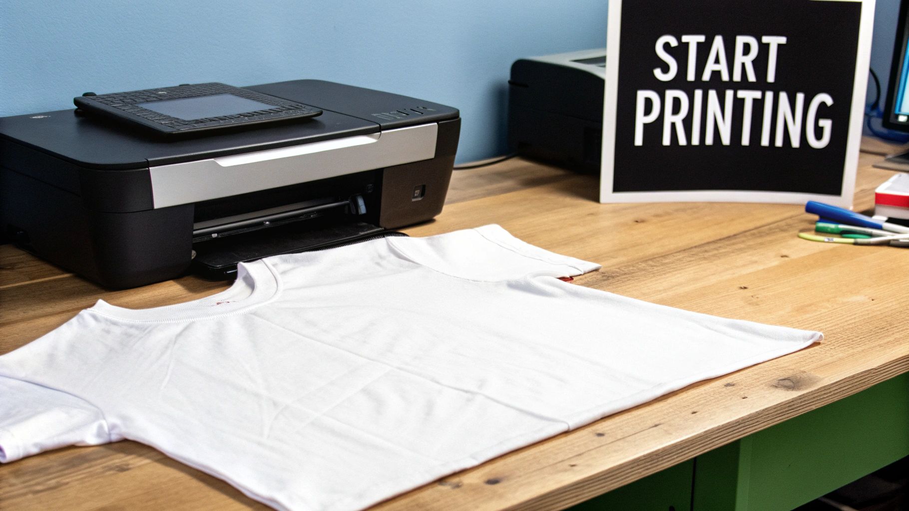 A collection of various colourful t-shirt printing papers ready for use.