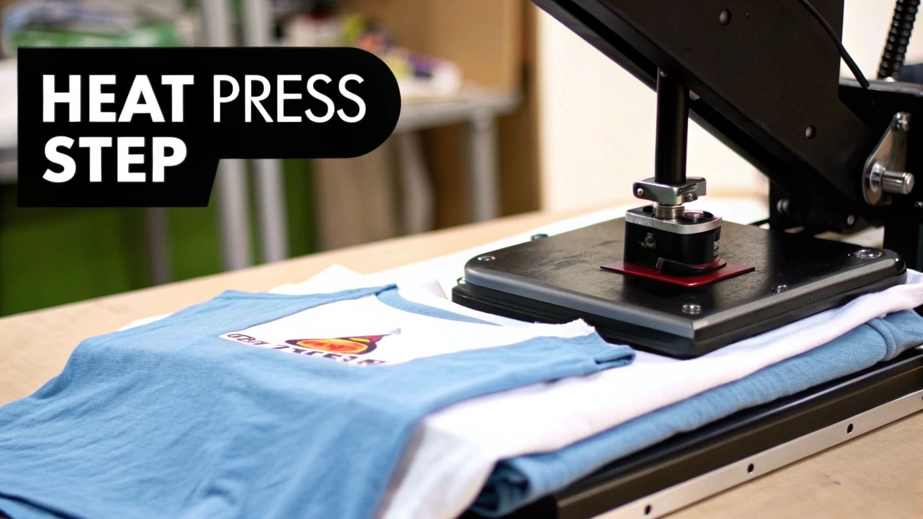 A vibrant, custom-printed tote bag next to a branded cap, showcasing heat transfer printing applications.