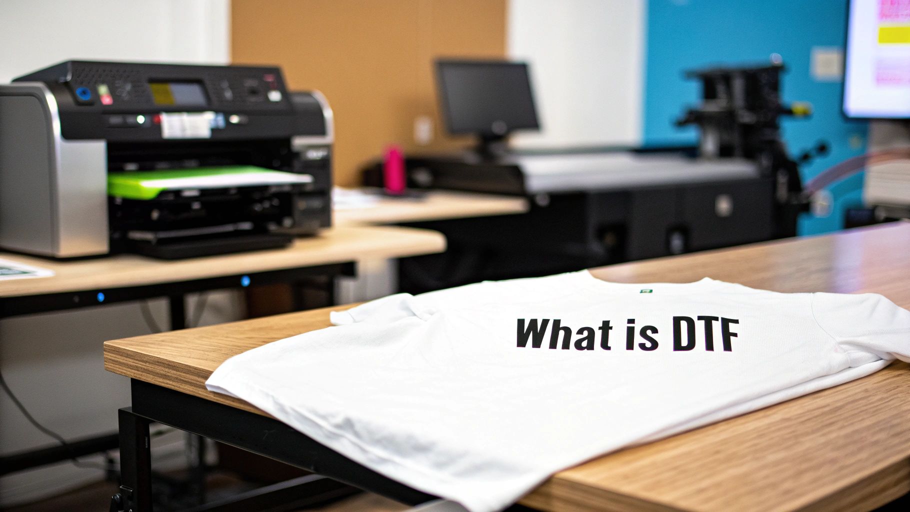 A machine printing custom DTF transfers onto a roll of film