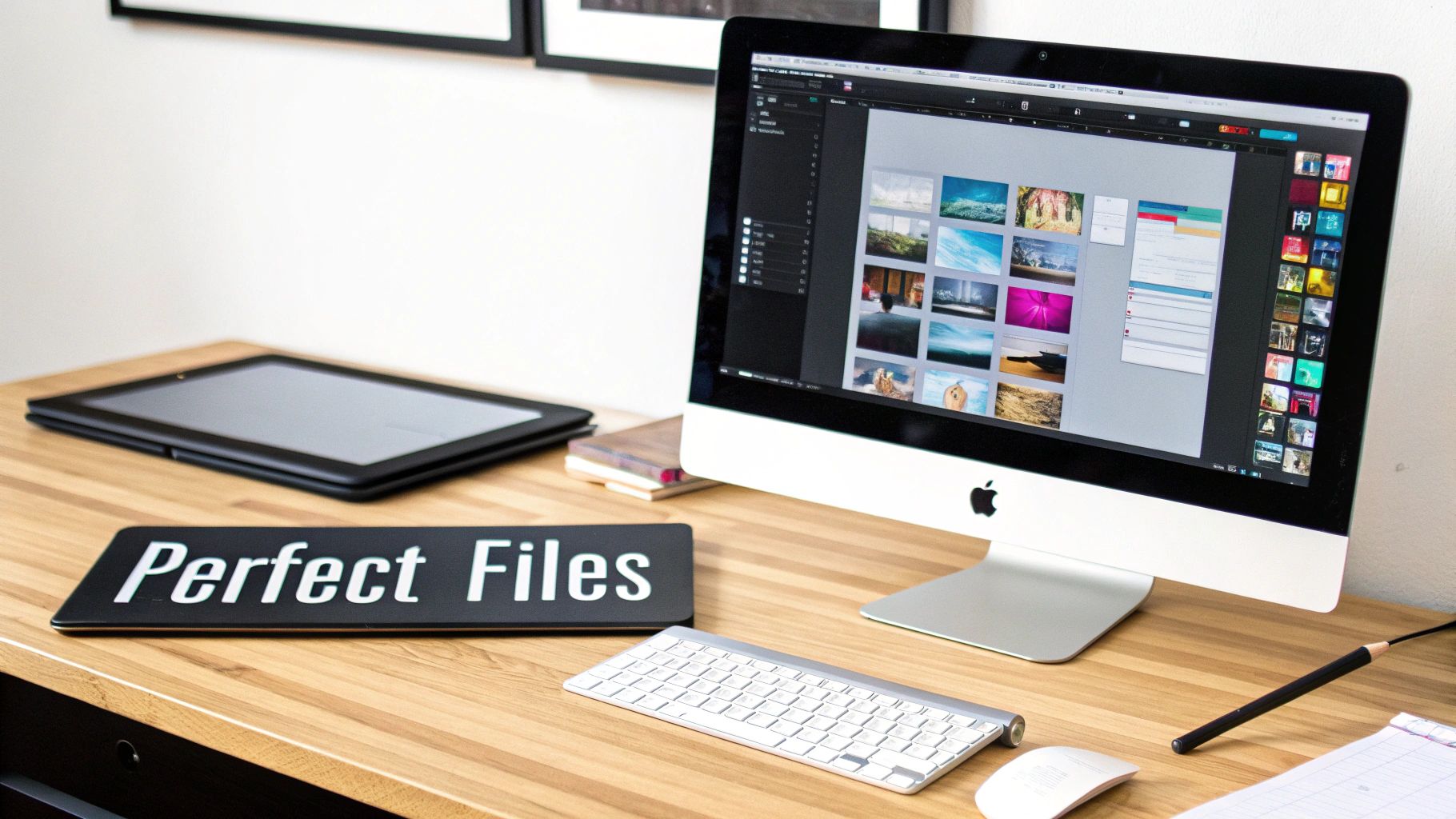 A graphic designer working on a colourful design on a computer screen for heat transfer printing