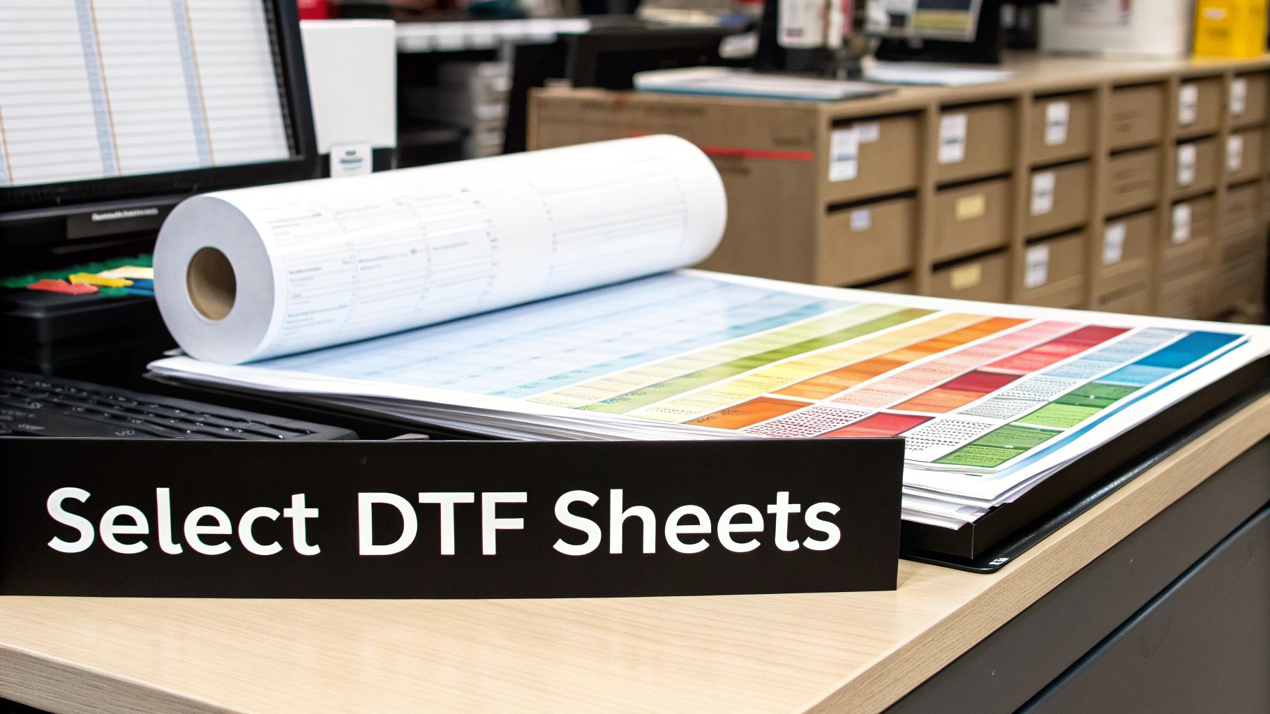 A selection of vibrant DTF transfer sheets ready for pressing