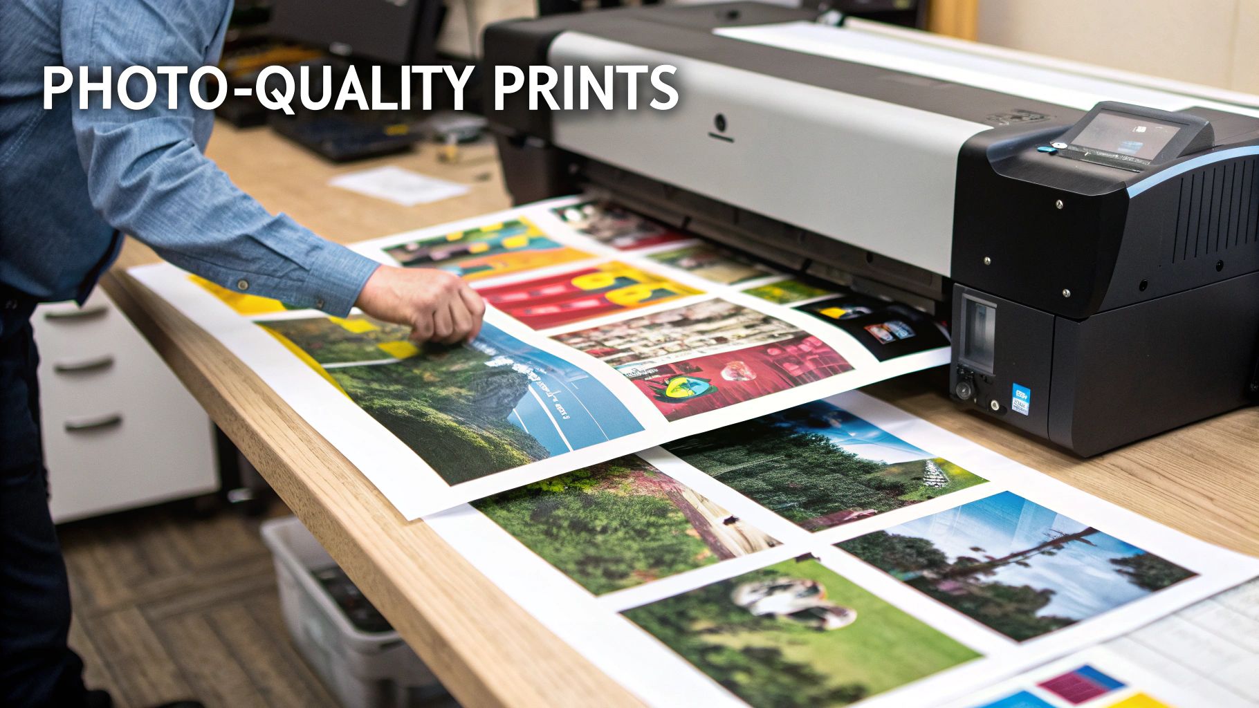 A DTF printer creating a vibrant, colourful design on a film roll, showcasing the digital printing process.