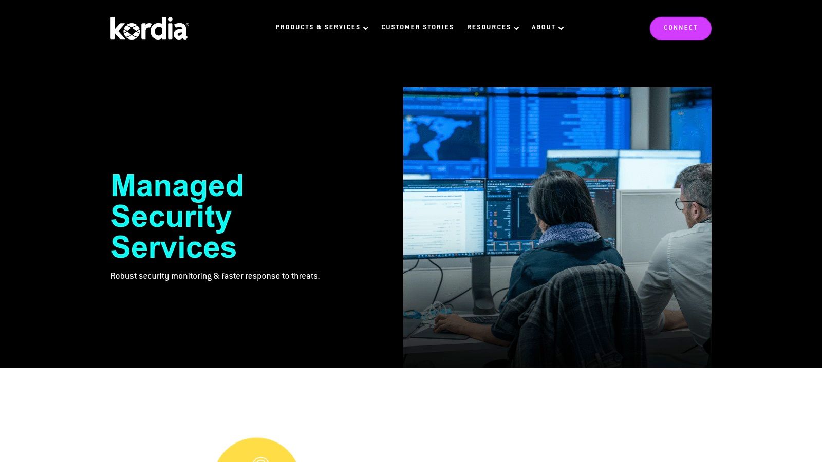 Kordia security monitoring interface showing threats and alerts