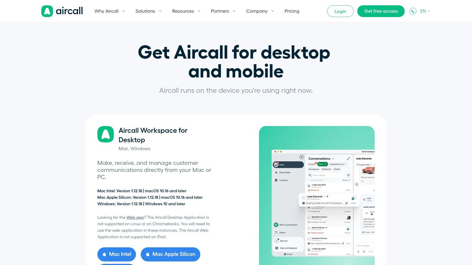 Aircall Downloads (desktop, mobile, browser)