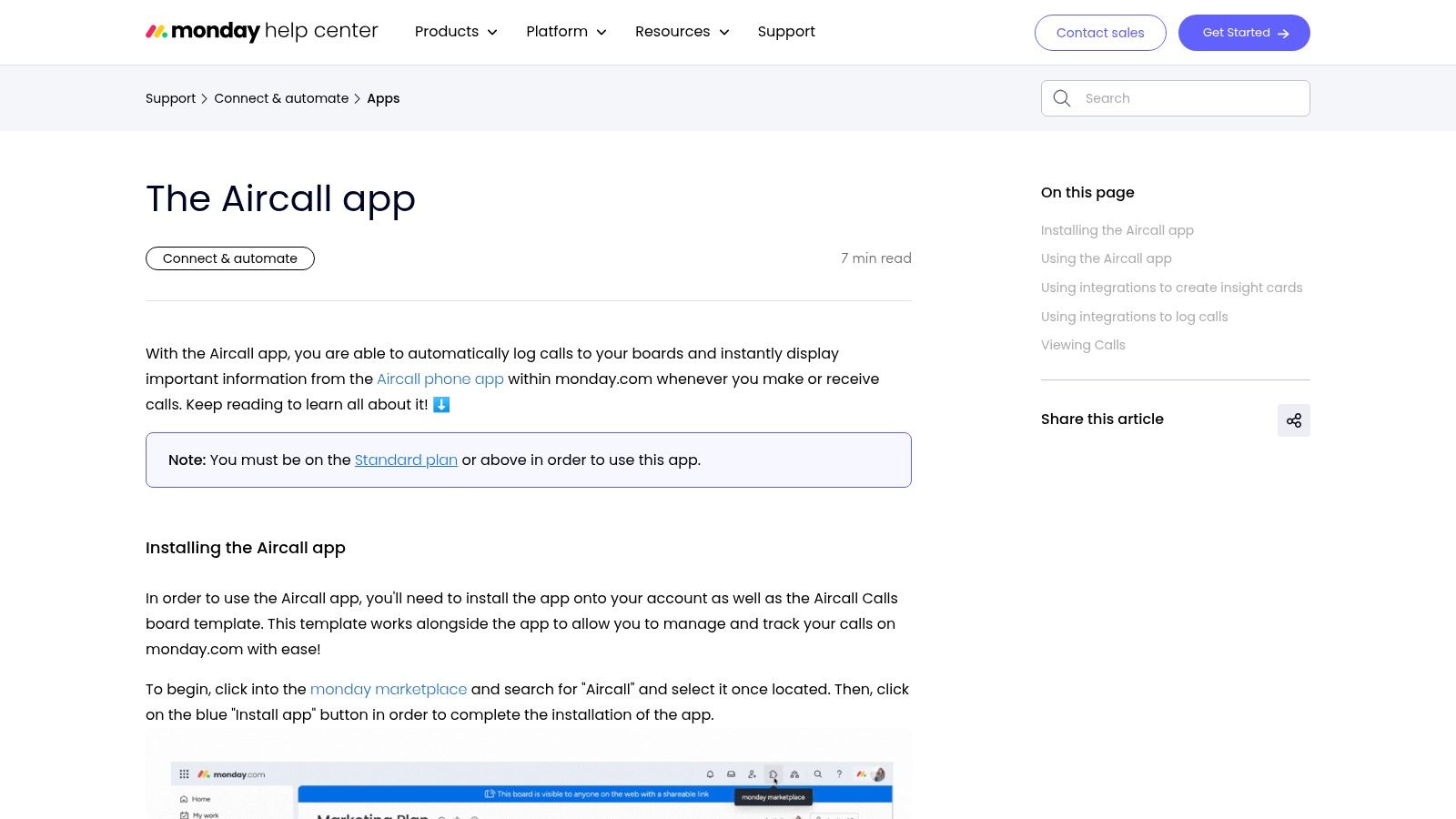 monday.com — The Aircall app (installation guide)