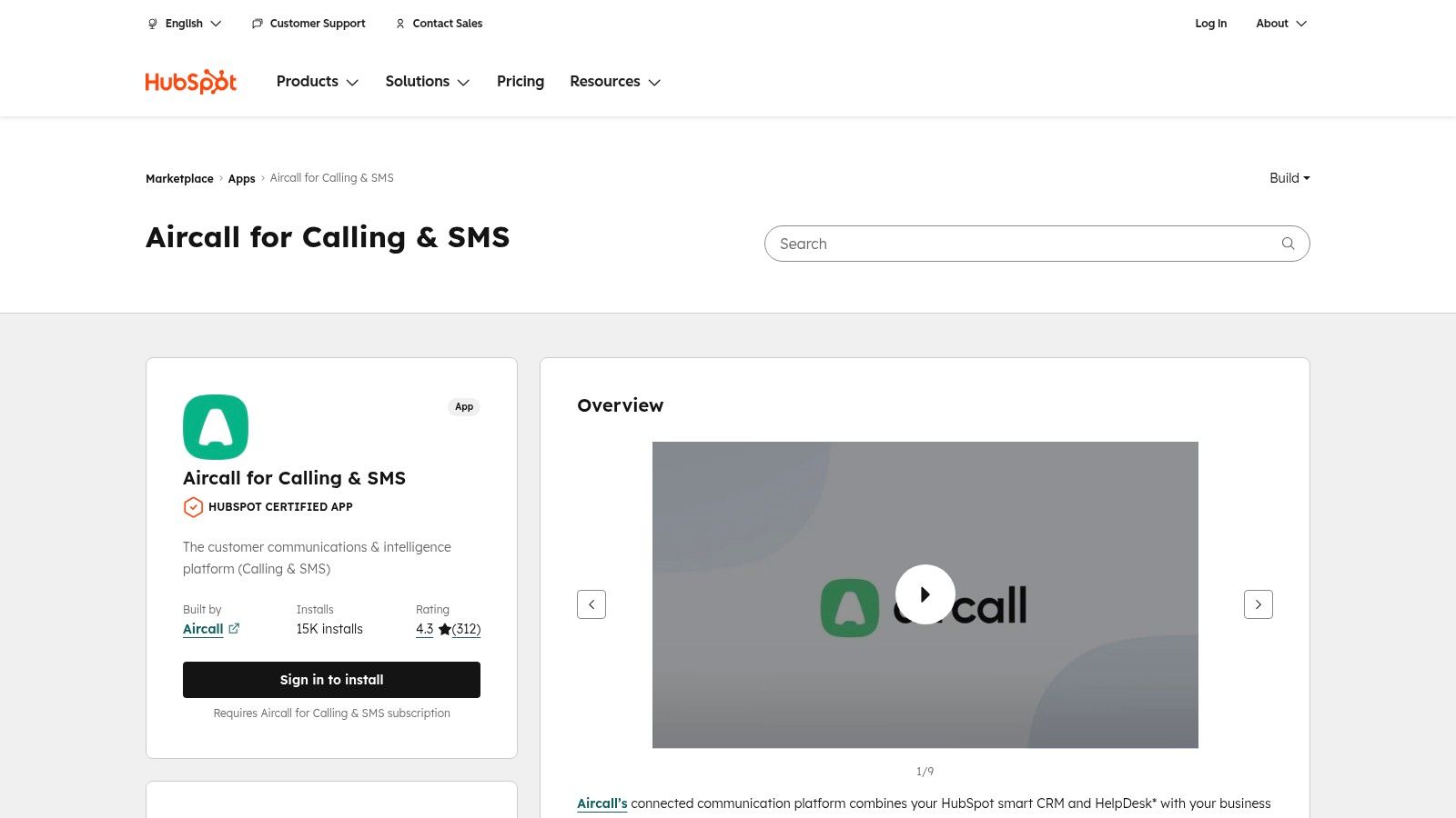 HubSpot App Marketplace — Aircall for Calling &amp; SMS