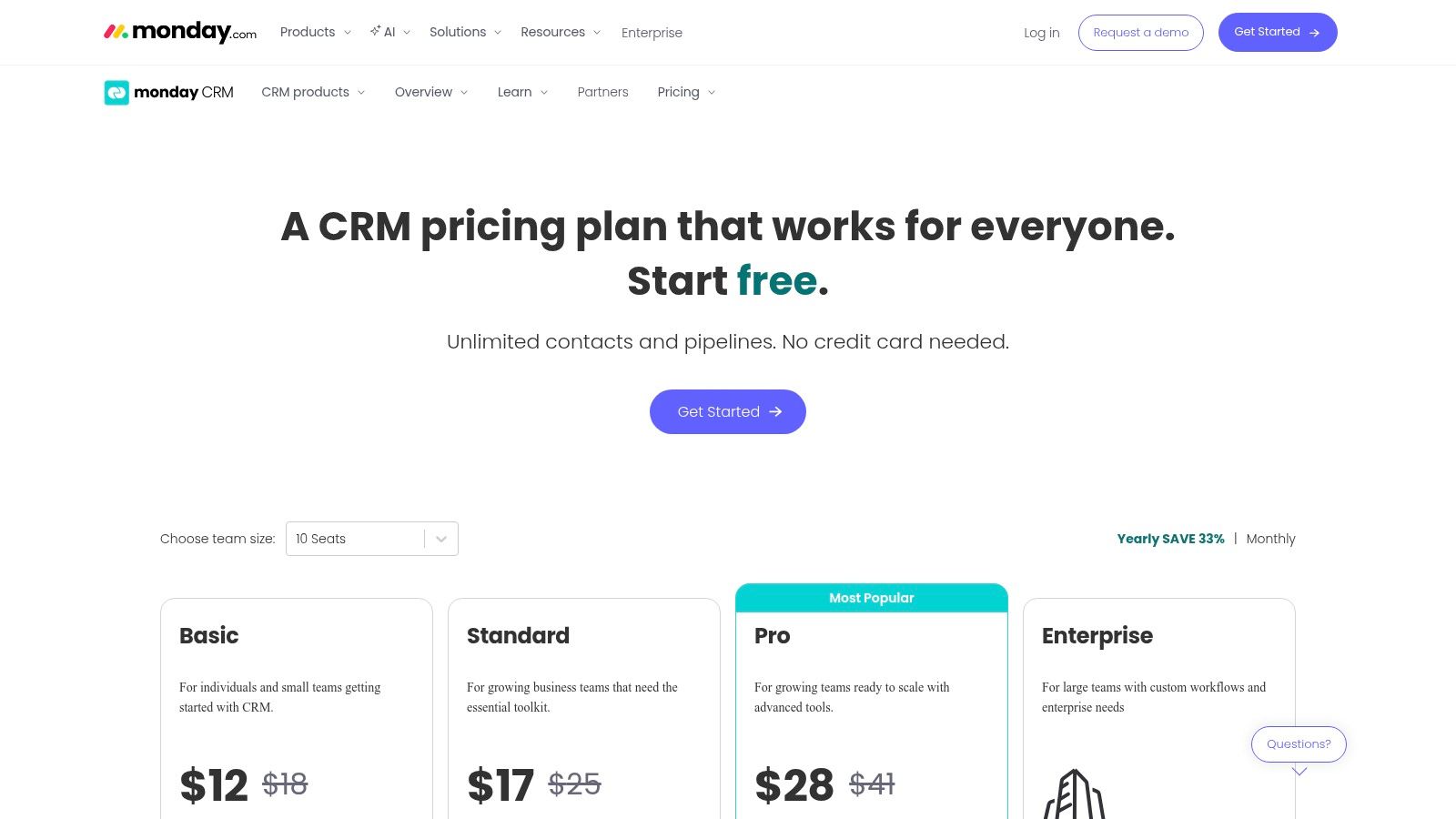 monday.com Sales CRM pricing tiers and features