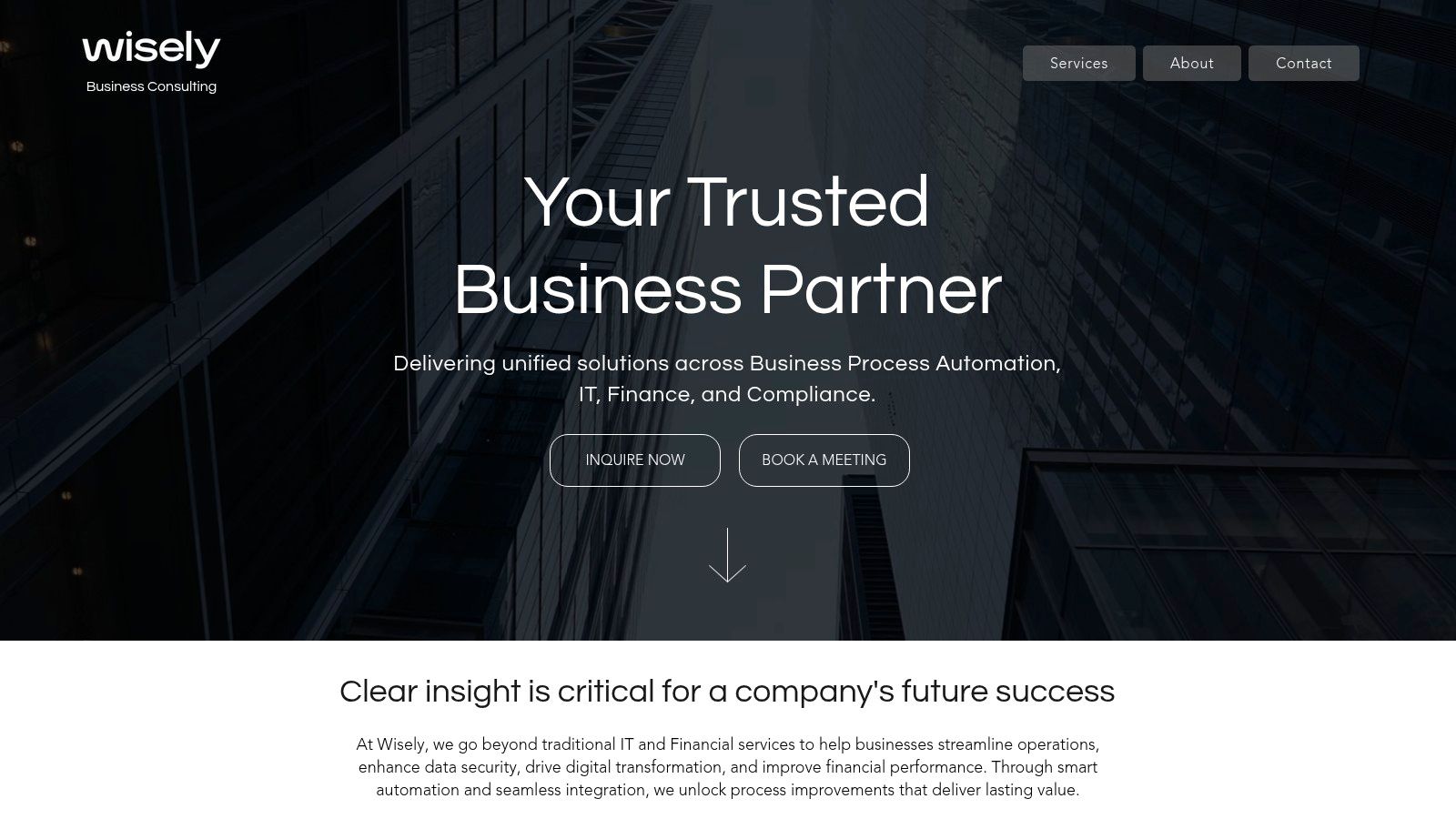 Wisely's website showcasing their IT services for small business and consulting offerings