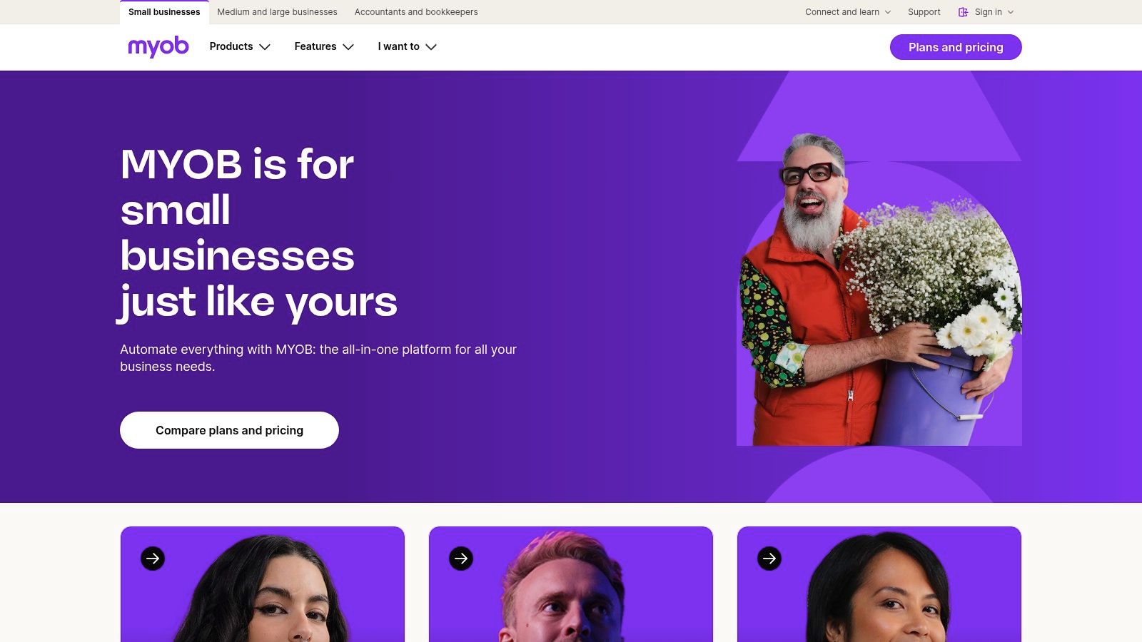 A small business owner reviewing financials on a laptop, illustrating the control MYOB offers