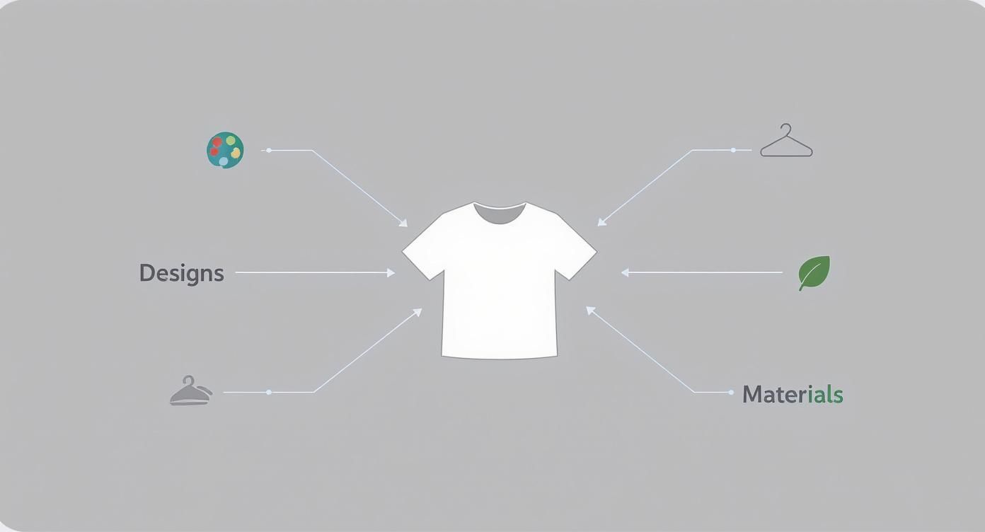 Infographic illustrating the key elements and process involved in t-shirt creation.