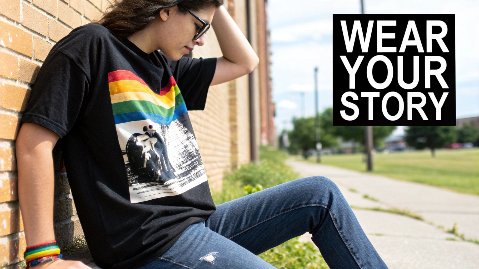 A man wearing a stylish vintage graphic tee with a thoughtful expression