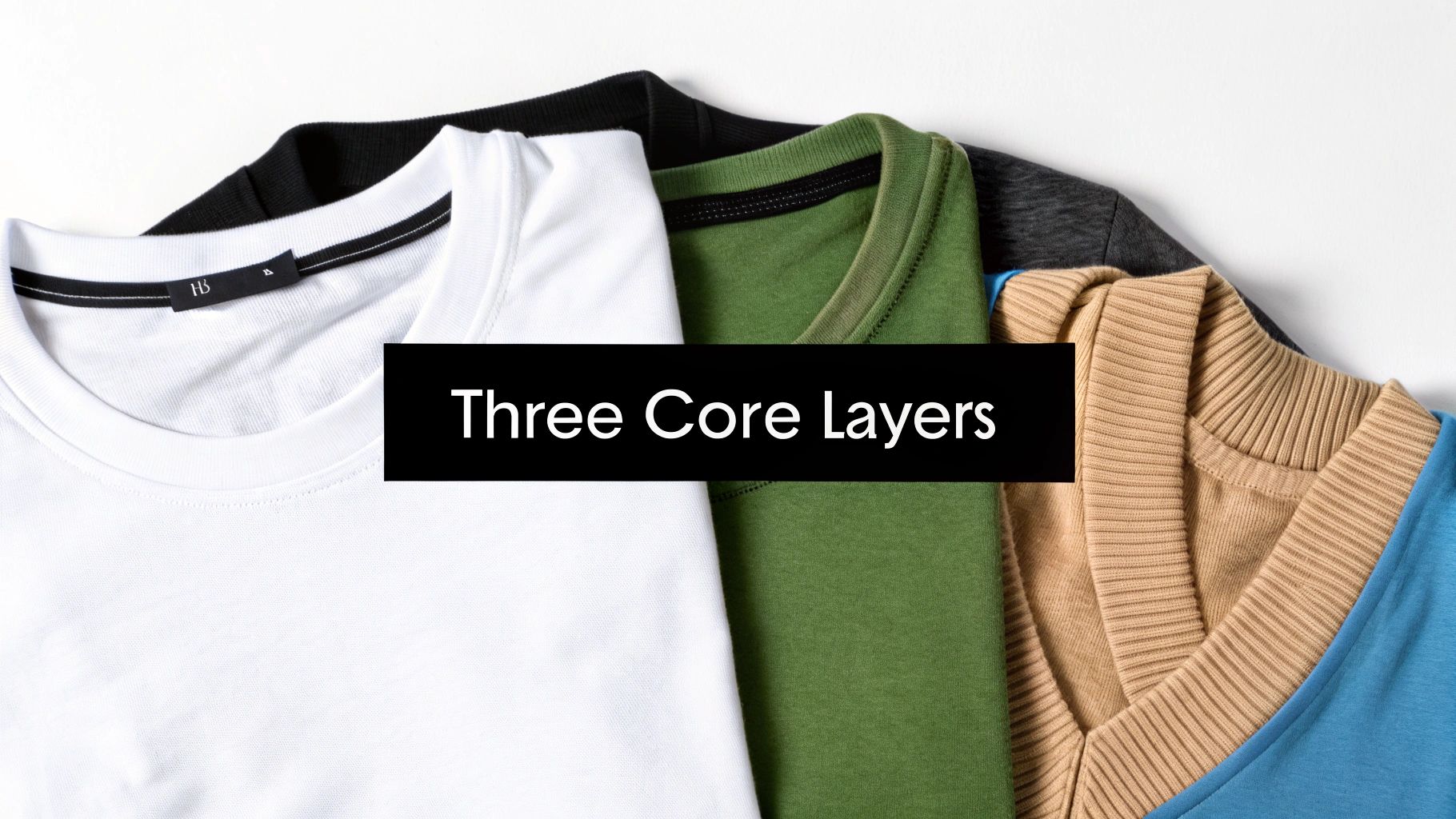 A man layering different clothing items, showcasing the three core layers of men's fashion.
