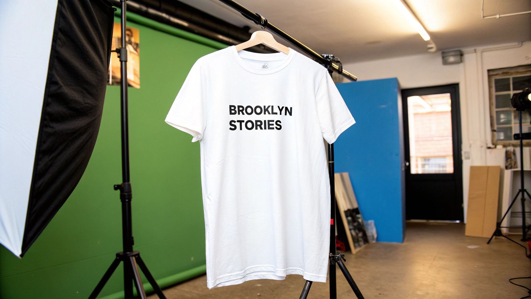 A person wearing a custom-designed t-shirt with a Brooklyn-inspired graphic.