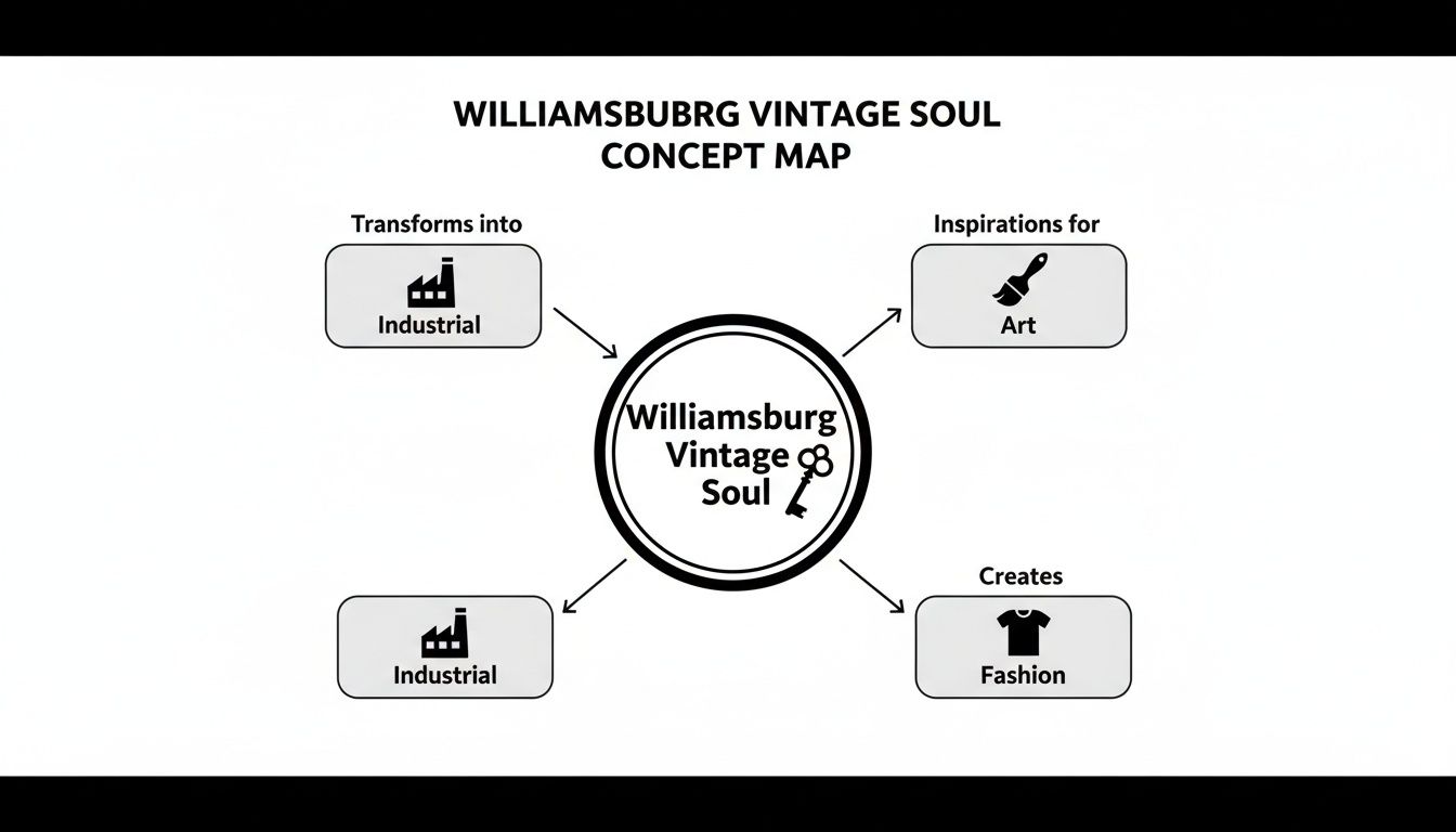 A concept map showing Williamsburg Vintage Soul connected to industrial, art, and fashion concepts.