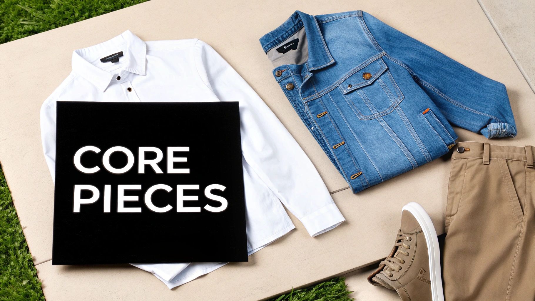 A minimalist clothing rack with curated, neutral-toned garments hanging neatly