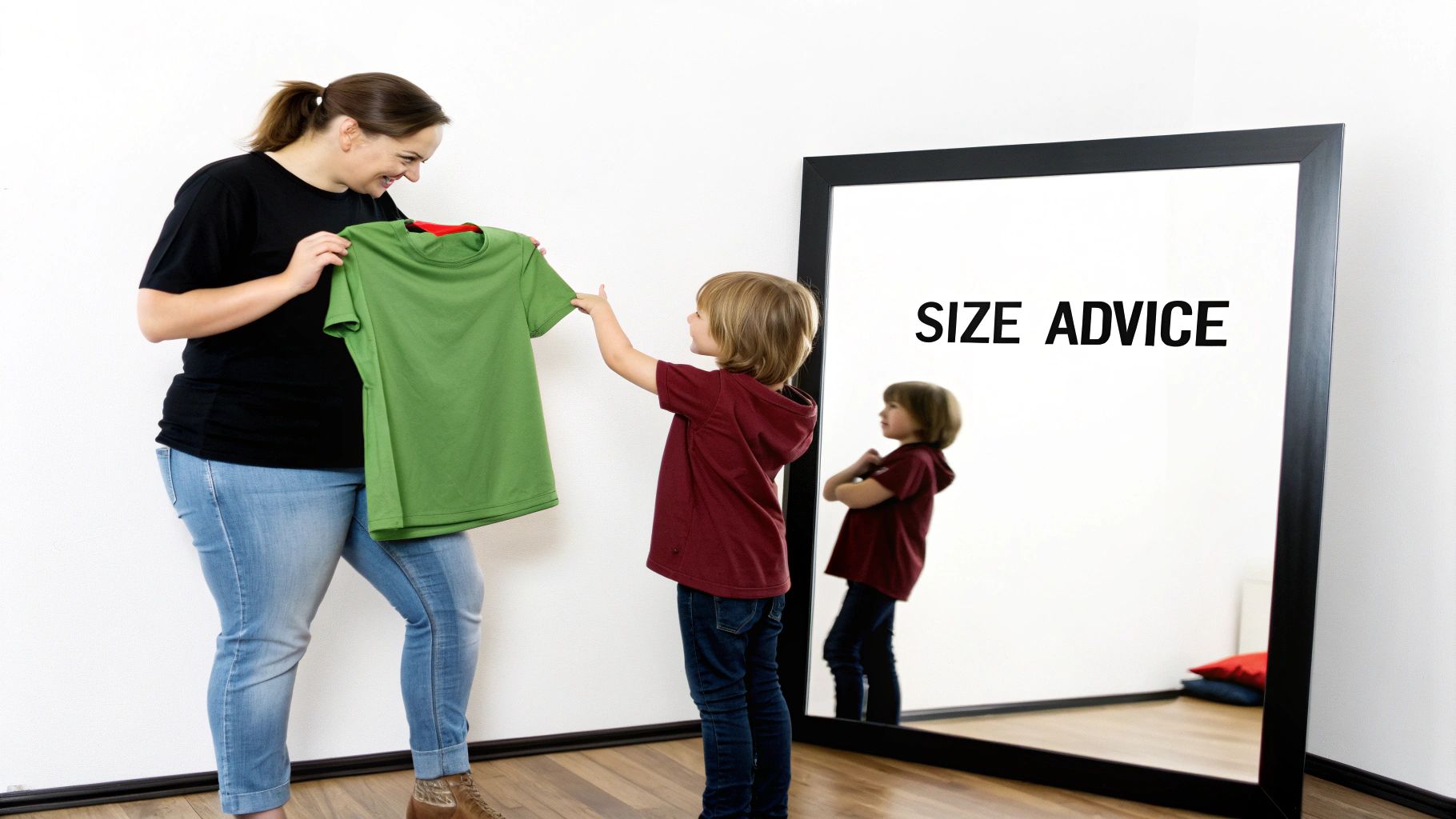 Two kids side-by-side, one in a slightly looser t-shirt and the other in a perfectly fitted one