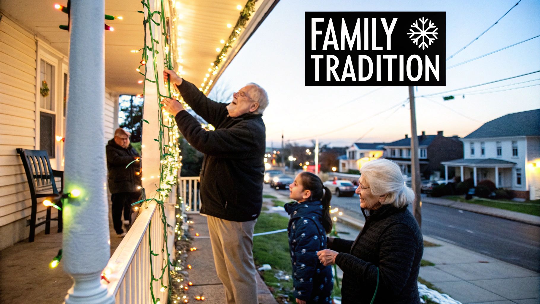 A vibrant, professionally decorated house in Dyker Heights with large nutcrackers and glowing lights