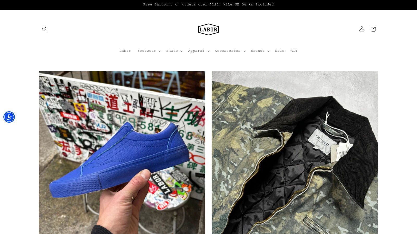 Labor Skateboard Shop online store displaying various skate apparel and accessories.