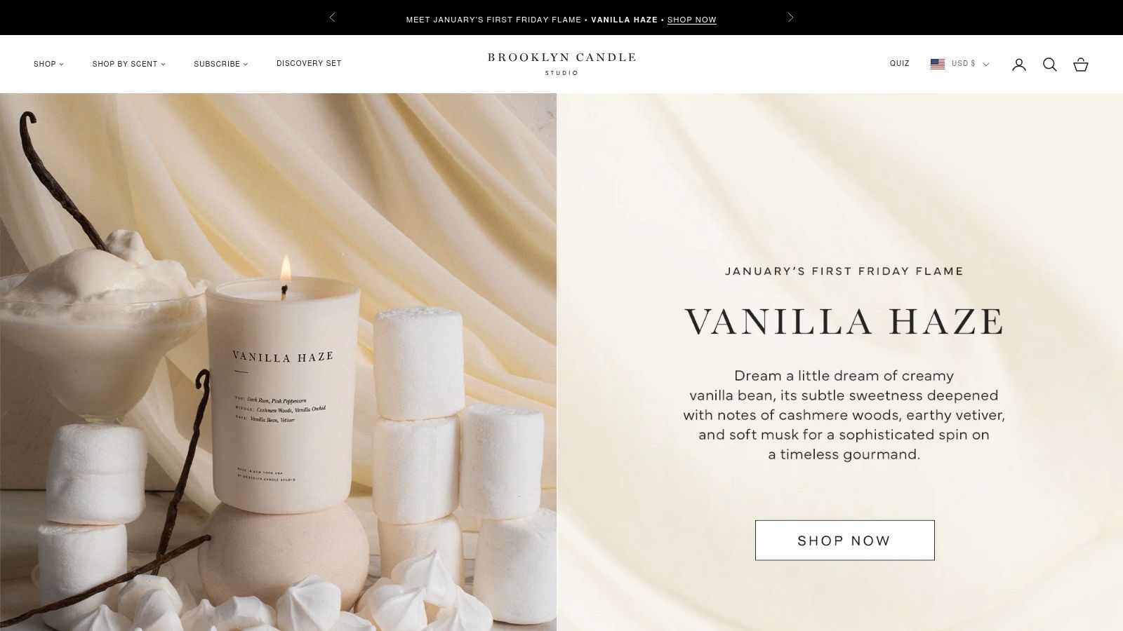 A stylish, minimalist vanilla-scented candle from Brooklyn Candle Studio.