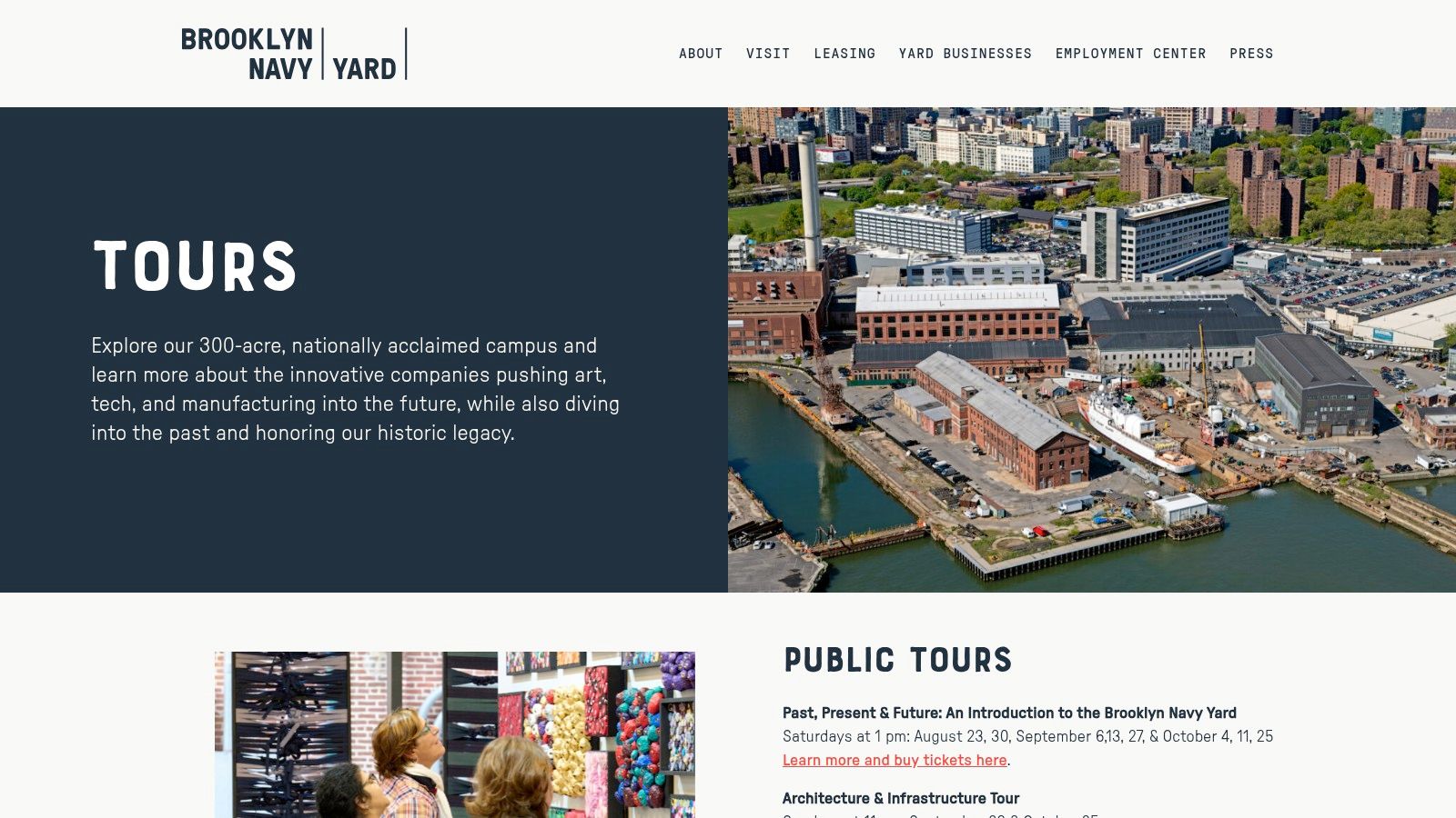 Brooklyn Navy Yard (official site: Programs + Tours)