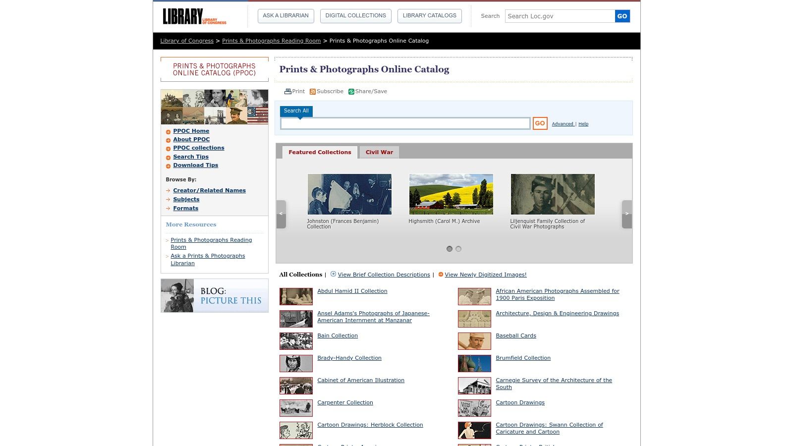 Library of Congress – Prints & Photographs (and Duplication Services)