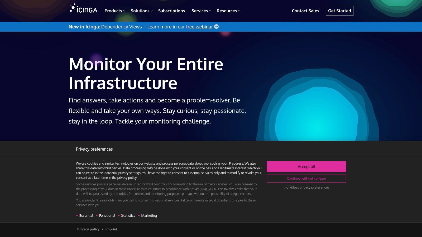 Icinga dashboard showing various monitoring metrics