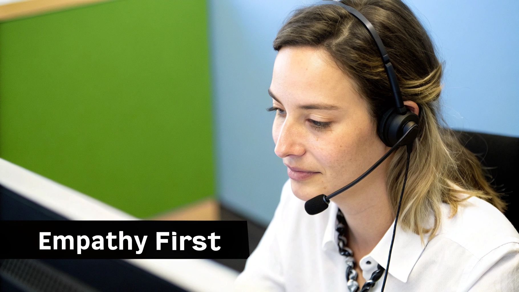 Infographic summarizing the Empathy-First Response, highlighting the importance of mirroring the customer's emotions, offering sincere validation, and its pros of building strong customer loyalty and the cons of potentially appearing insincere if not executed properly.