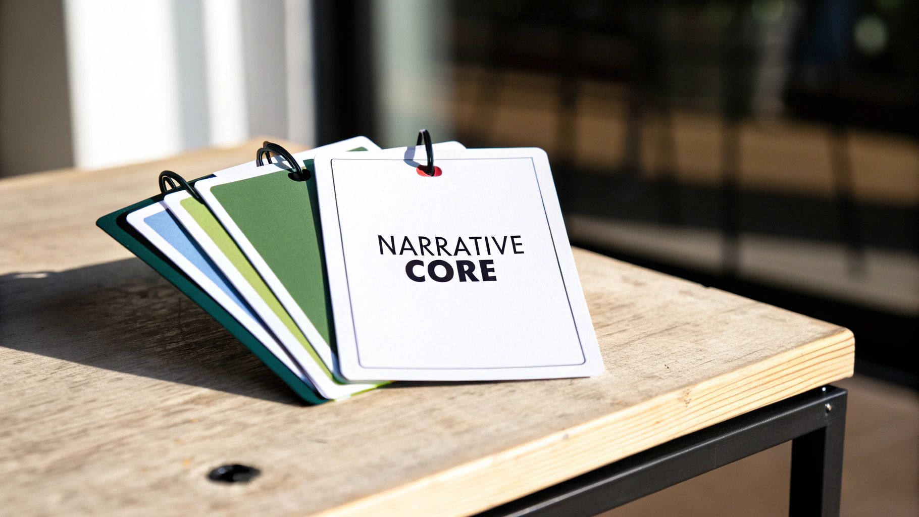 A person carefully selecting and arranging story elements on a storyboard, symbolizing the creation of a narrative.