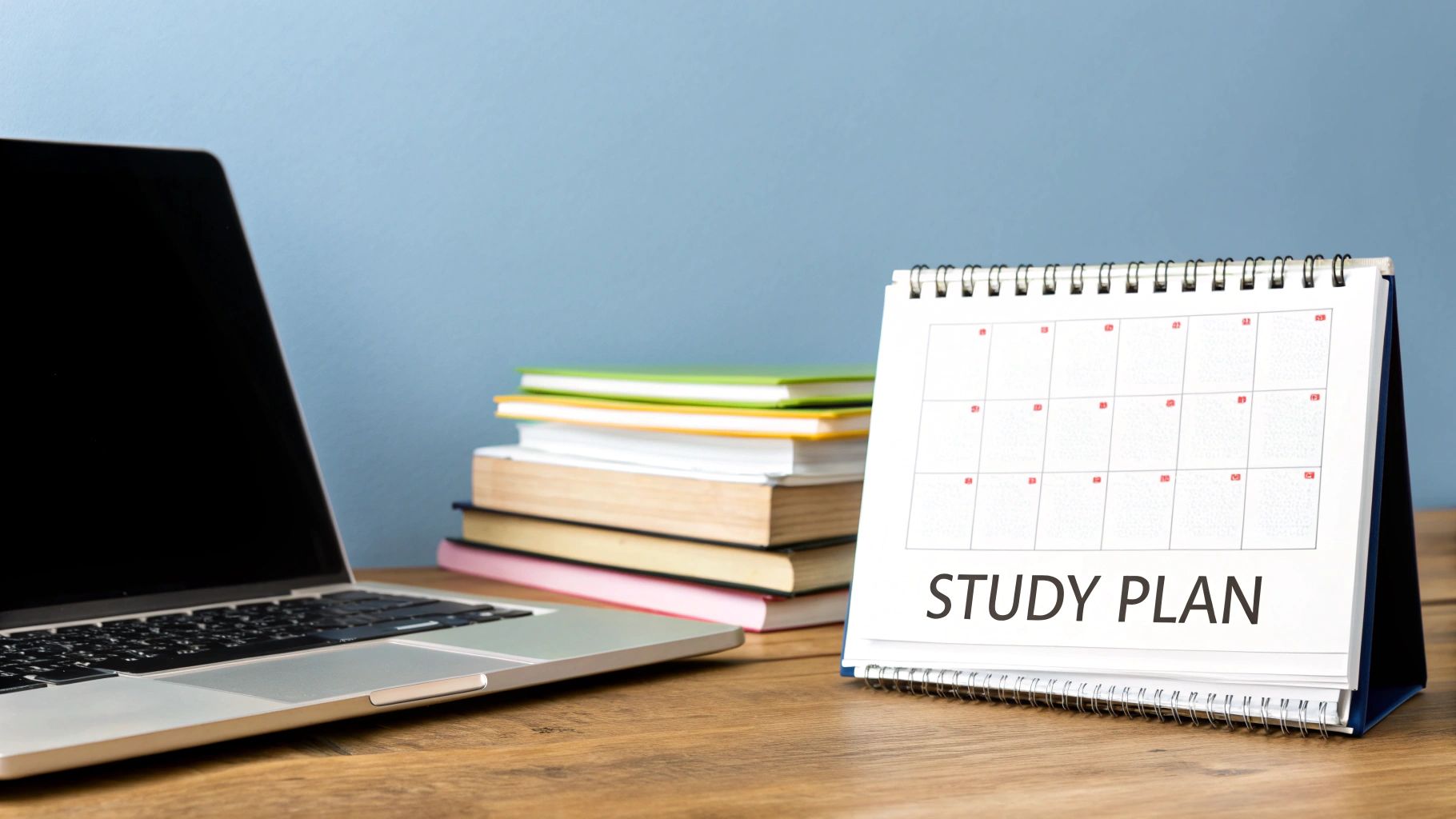 A collection of medical textbooks and a laptop, representing USMLE study materials.