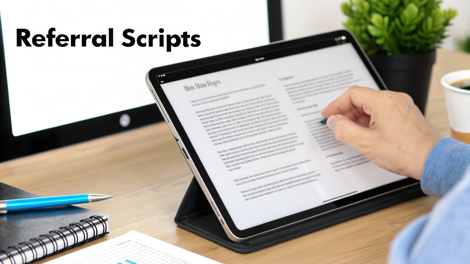 A person typing on a laptop, representing the creation of referral request templates.