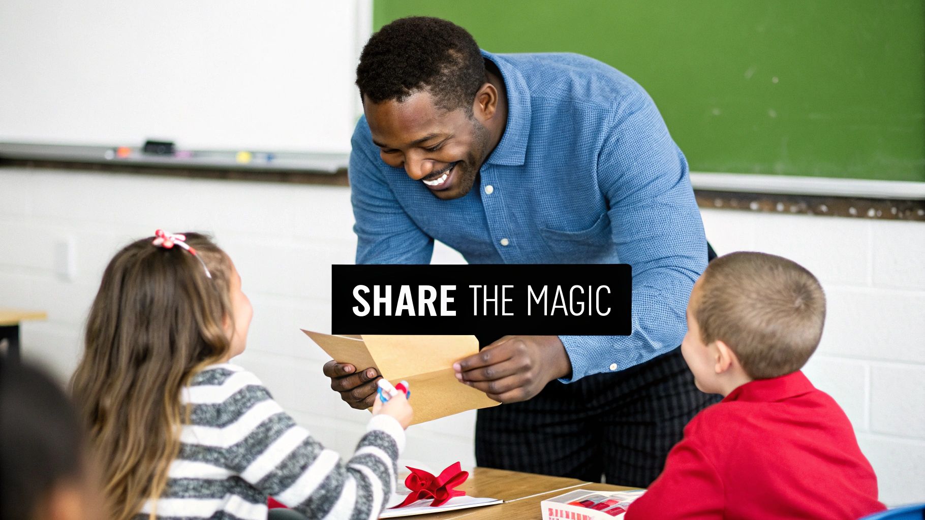 A festive scene with a decorated Christmas tree and gifts, evoking a magical atmosphere.