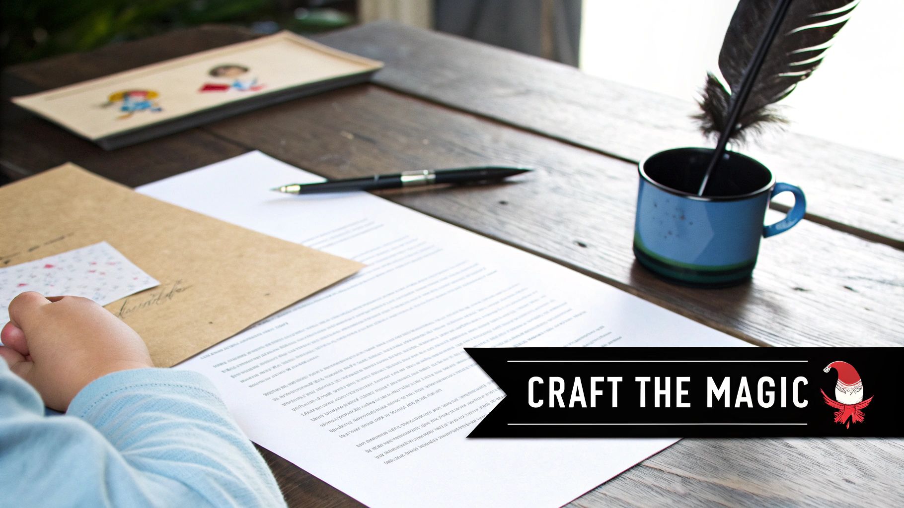 A festive image showing a handwritten letter from Santa, decorated with holly and a red wax seal.