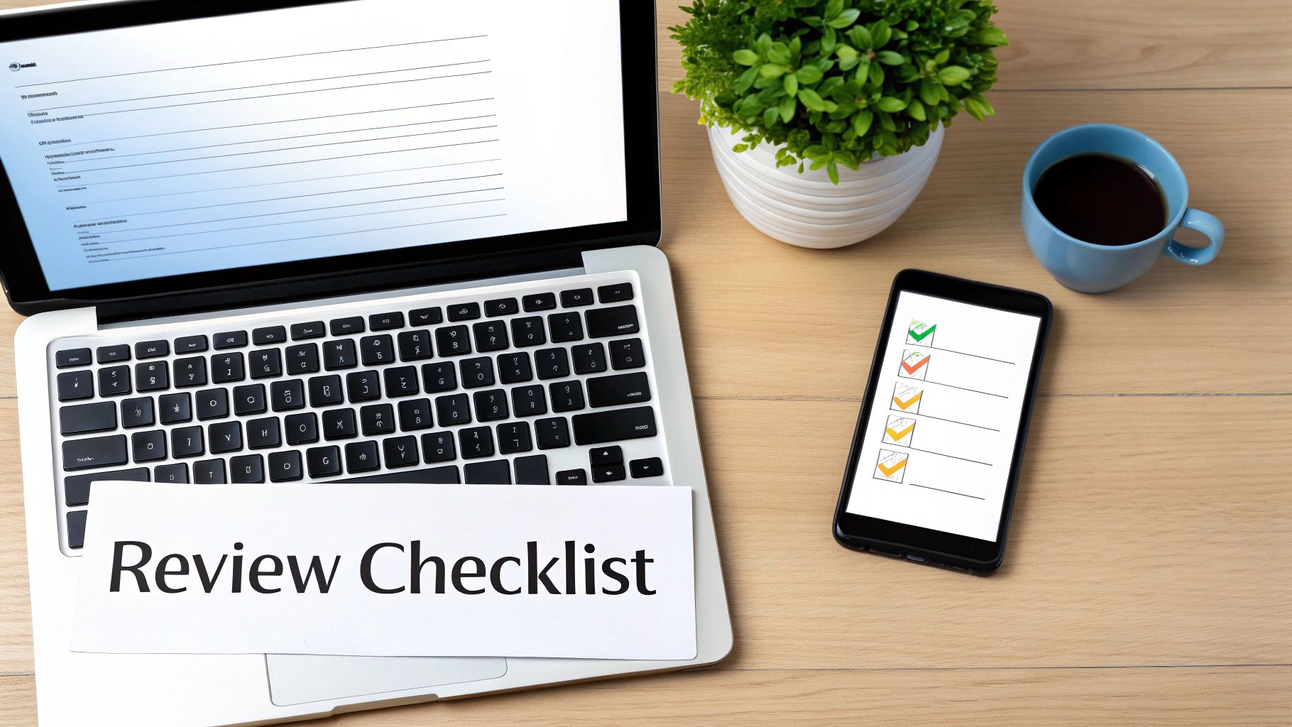 A person using a laptop and phone to manage a review and response workflow, illustrating an organized system.