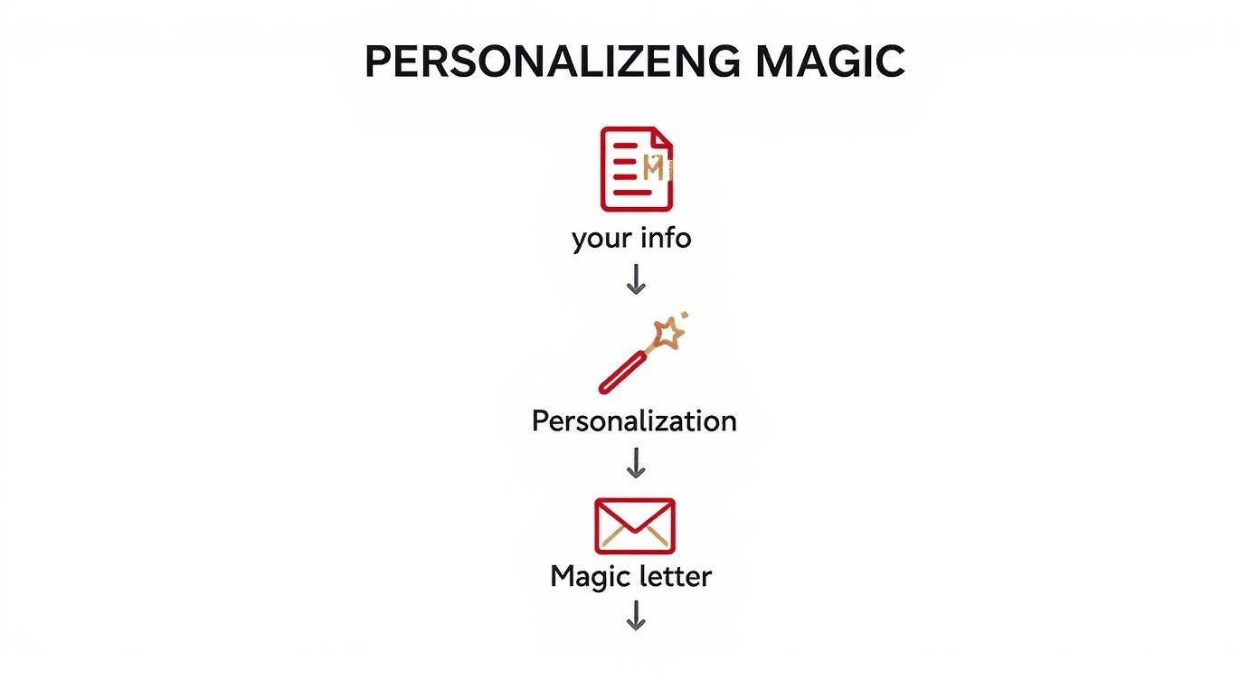 Infographic showing how a Santa letter writing service uses customer information to create a personalized letter.