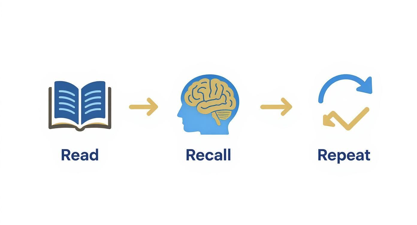 A visual diagram illustrating the Read, Recall, Repeat learning process for better understanding.