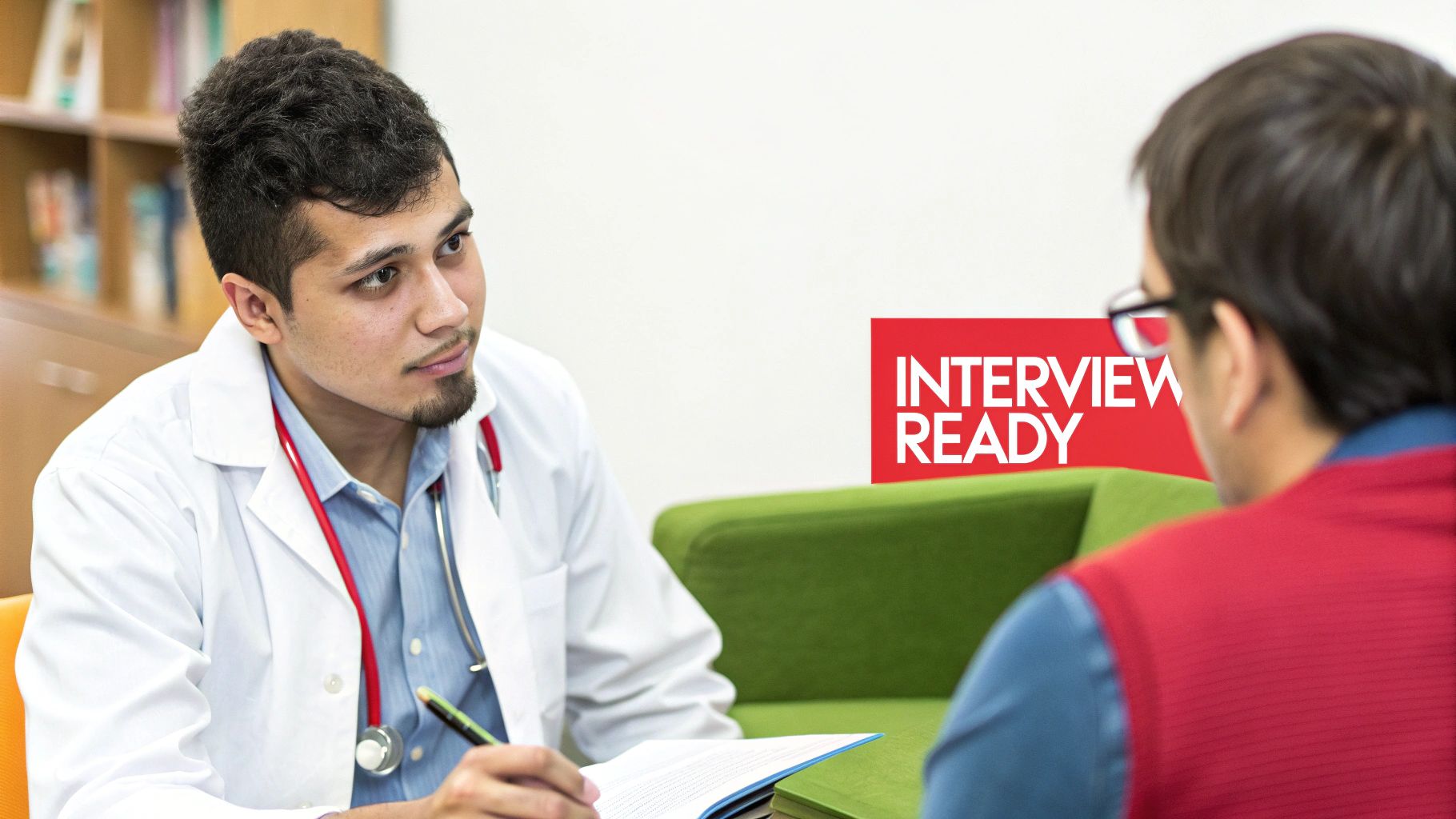 A person looking thoughtfully at a computer screen, planning their medical school application.