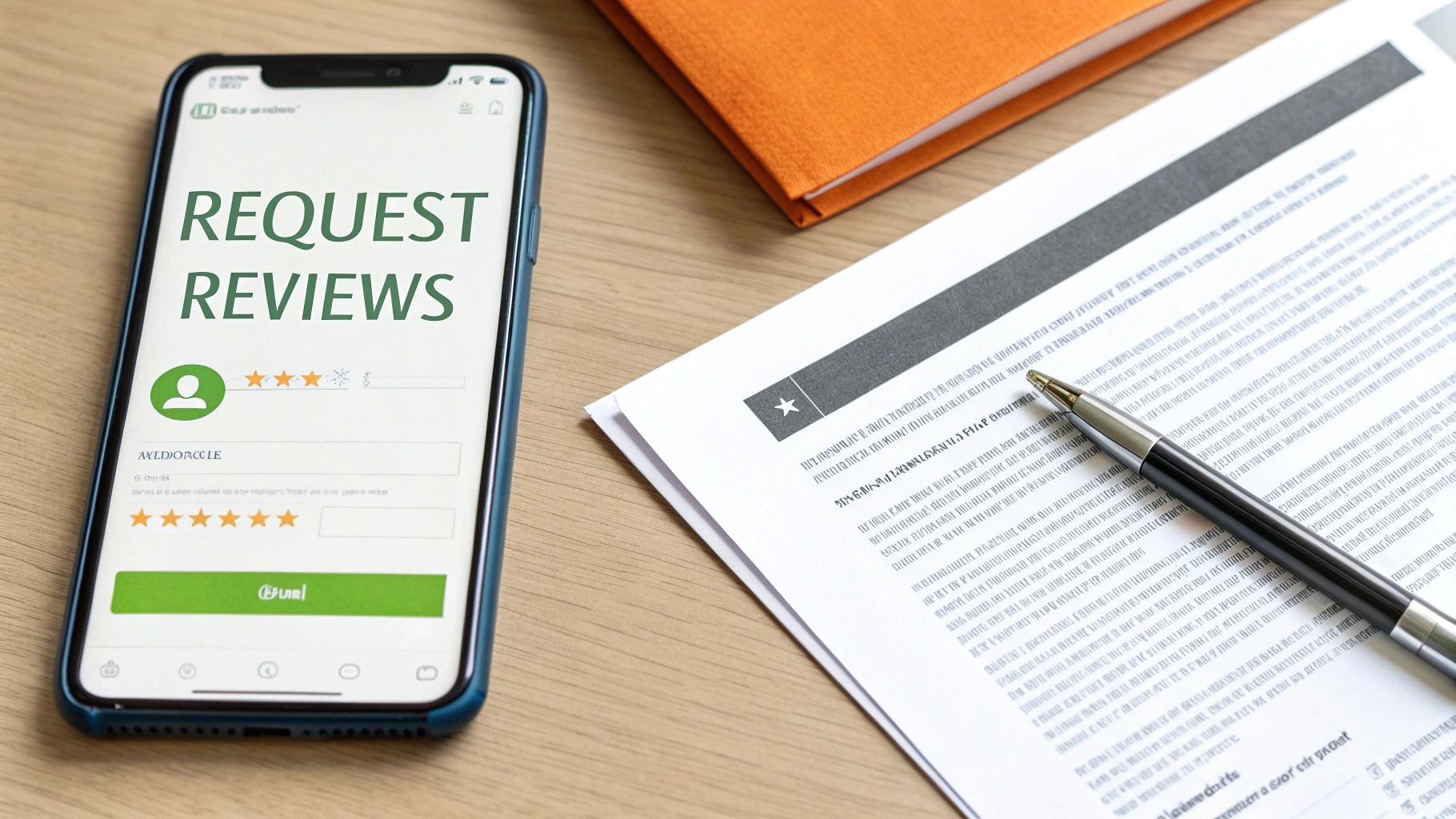 A person typing on a laptop, with icons for email and SMS floating around, representing proactive reputation management.