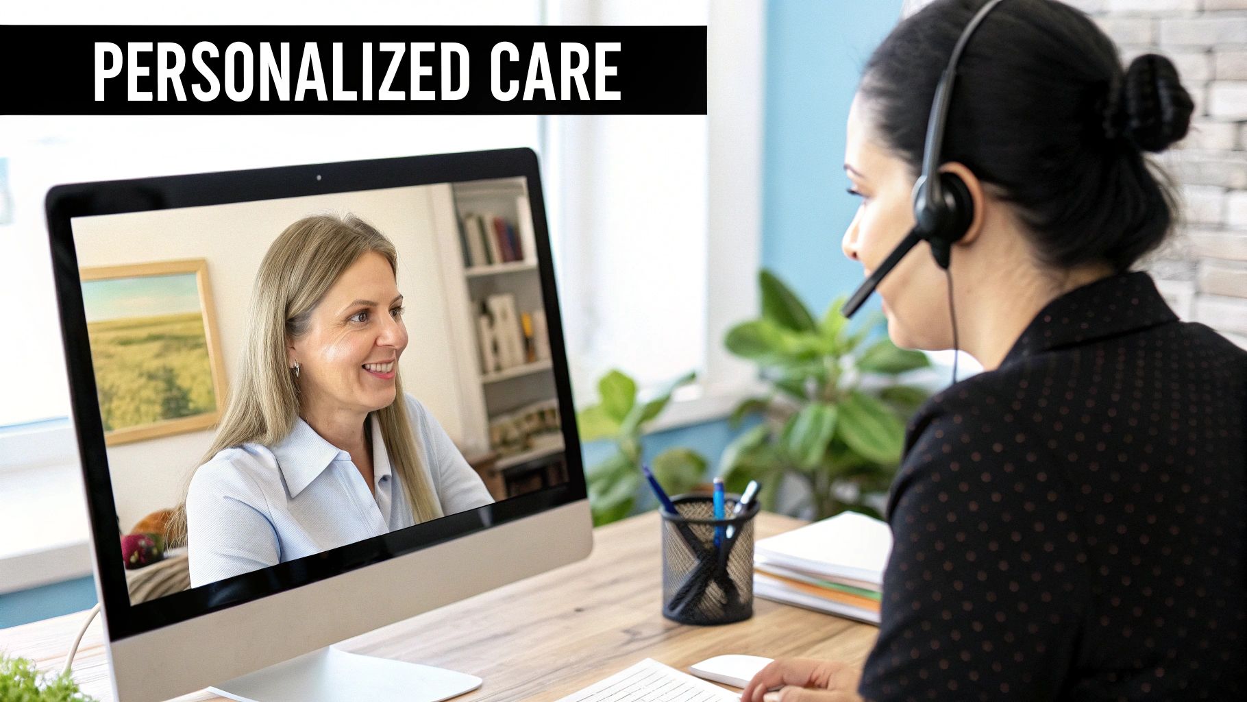 Image illustrating the personalized problem-solving response, with a customer service agent carefully crafting a tailored reply to a specific customer issue