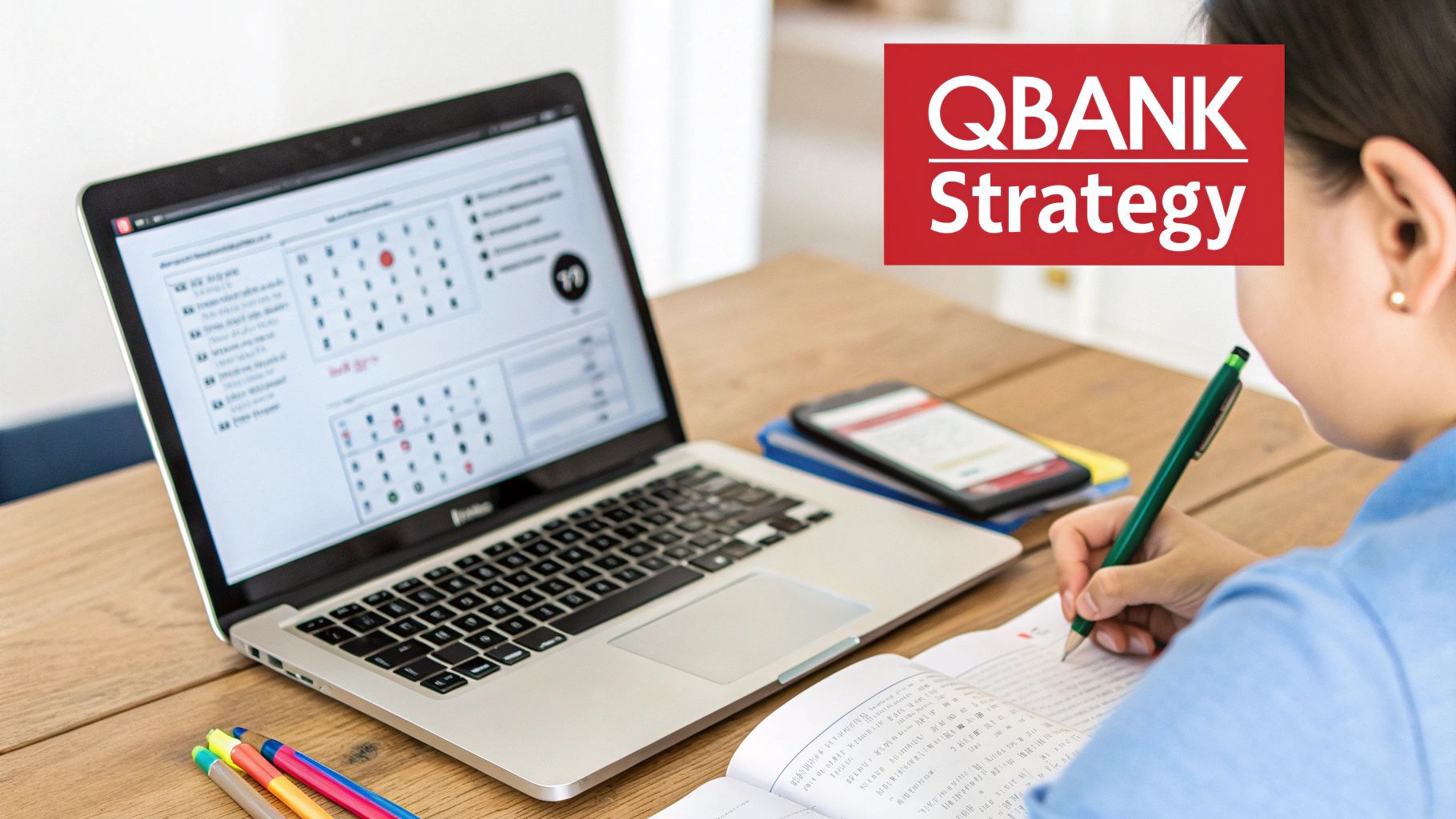 Person planning their study schedule using a laptop, smartphone, and writing notes in a book.
