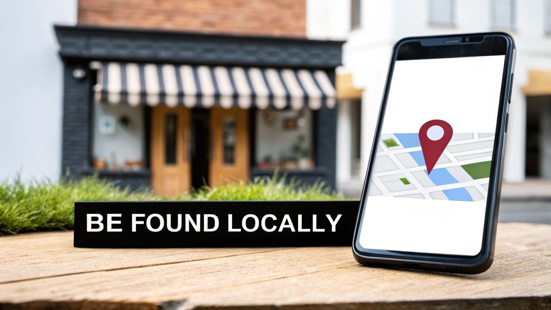 A person managing their business's online profile on a laptop, showing logos of Google, Apple Maps, and Yelp.