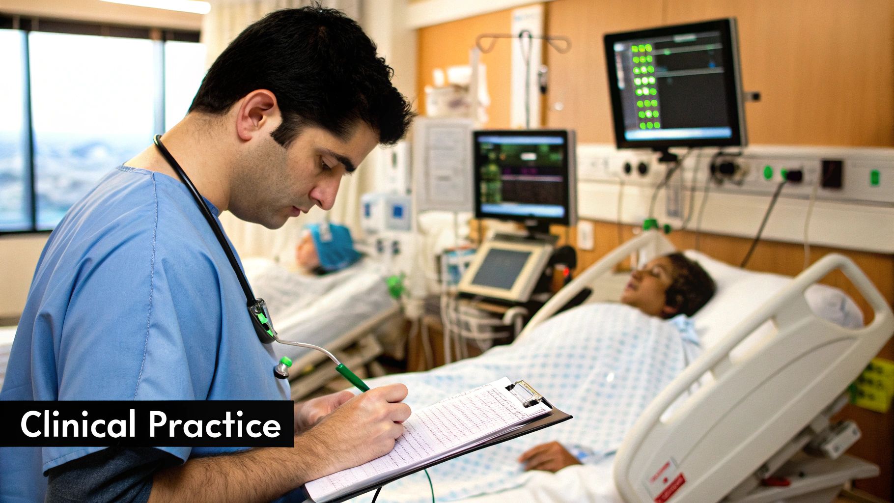 A medical team discussing a patient's case in a hospital setting.