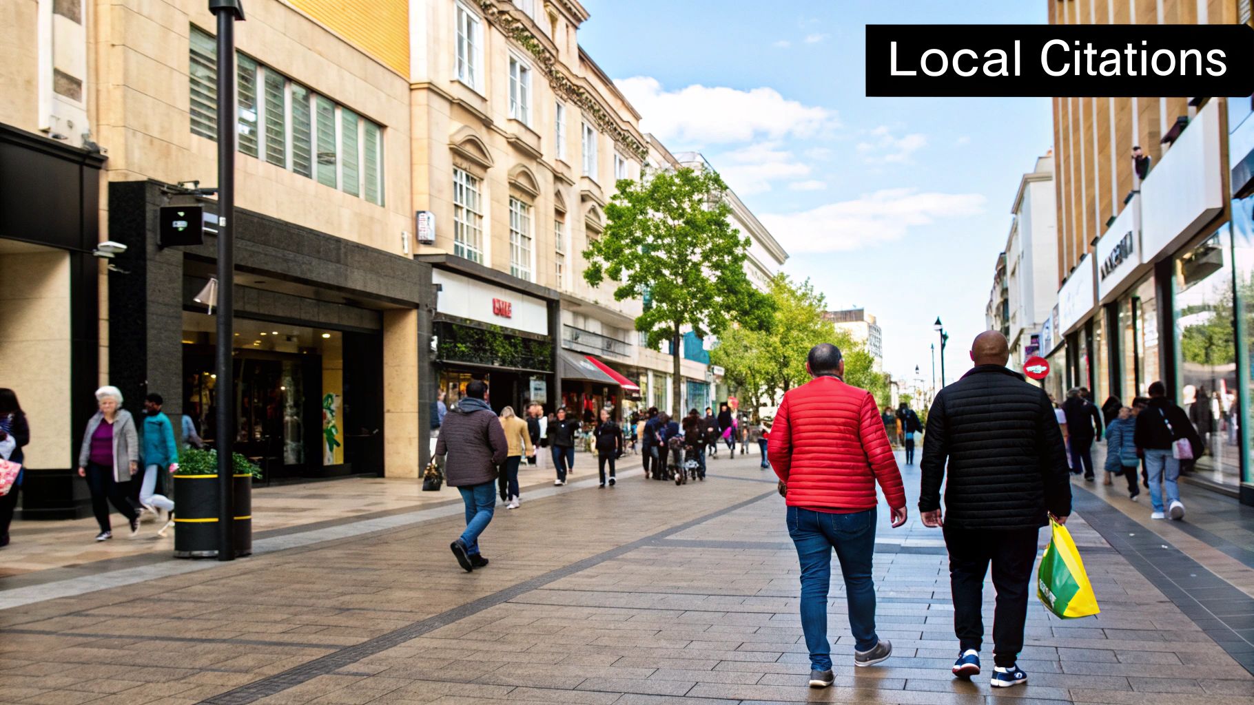 A person pointing to a screen showing local SEO ranking factors, with "citations" highlighted.