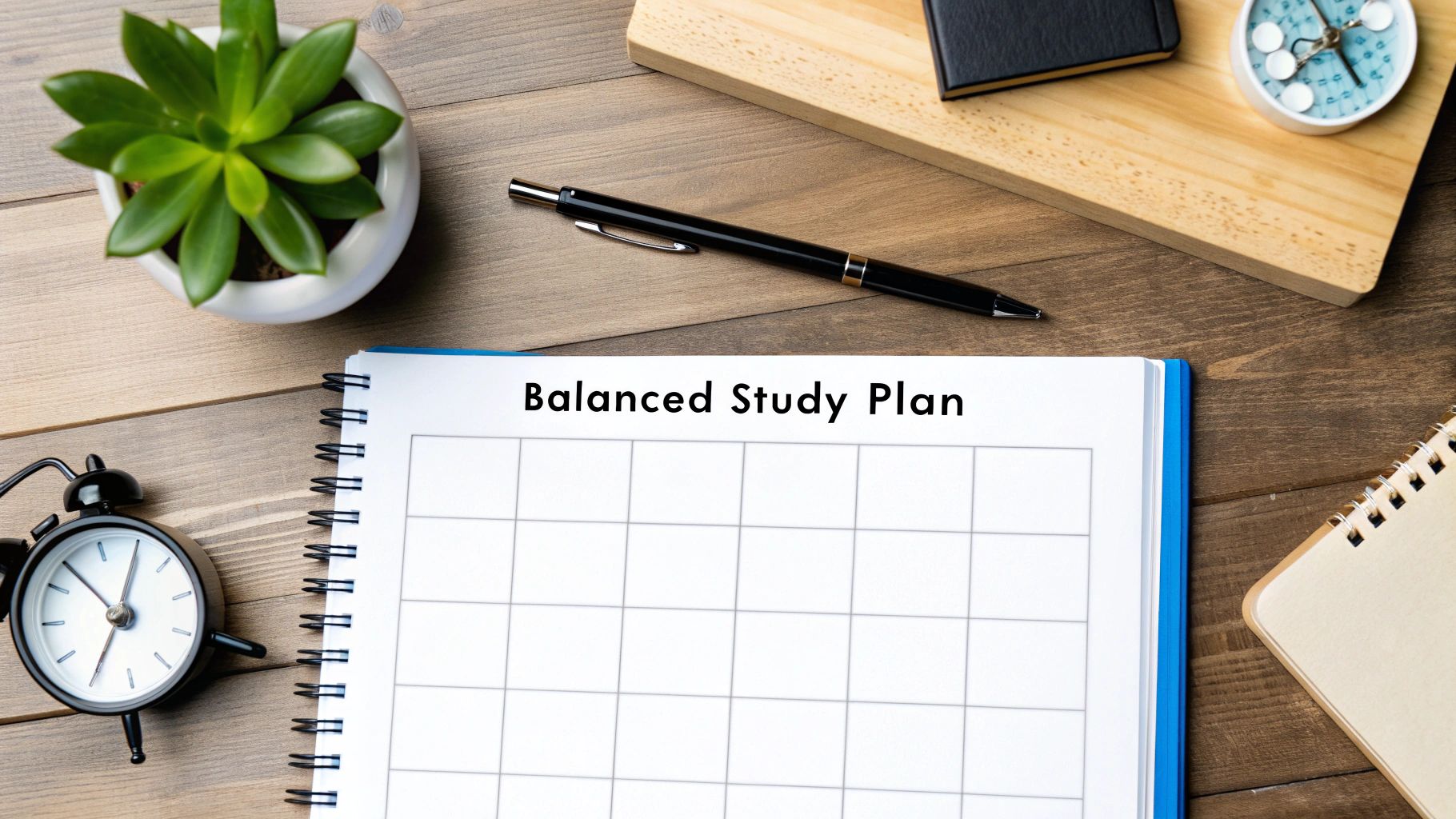 A student looking at a well-organized study calendar with USMLE Step 1 study materials.
