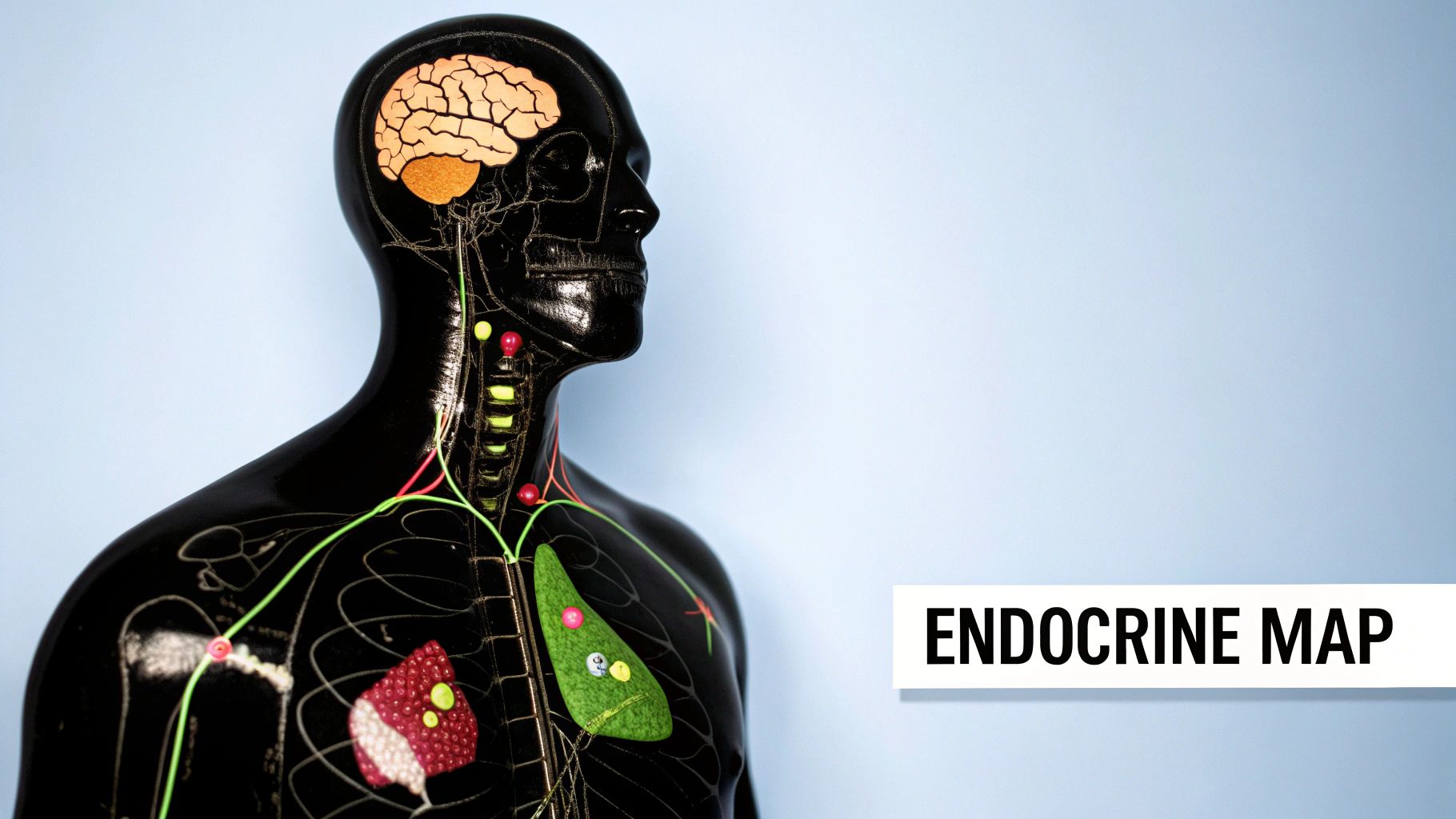 Diagram showing the major glands of the endocrine system