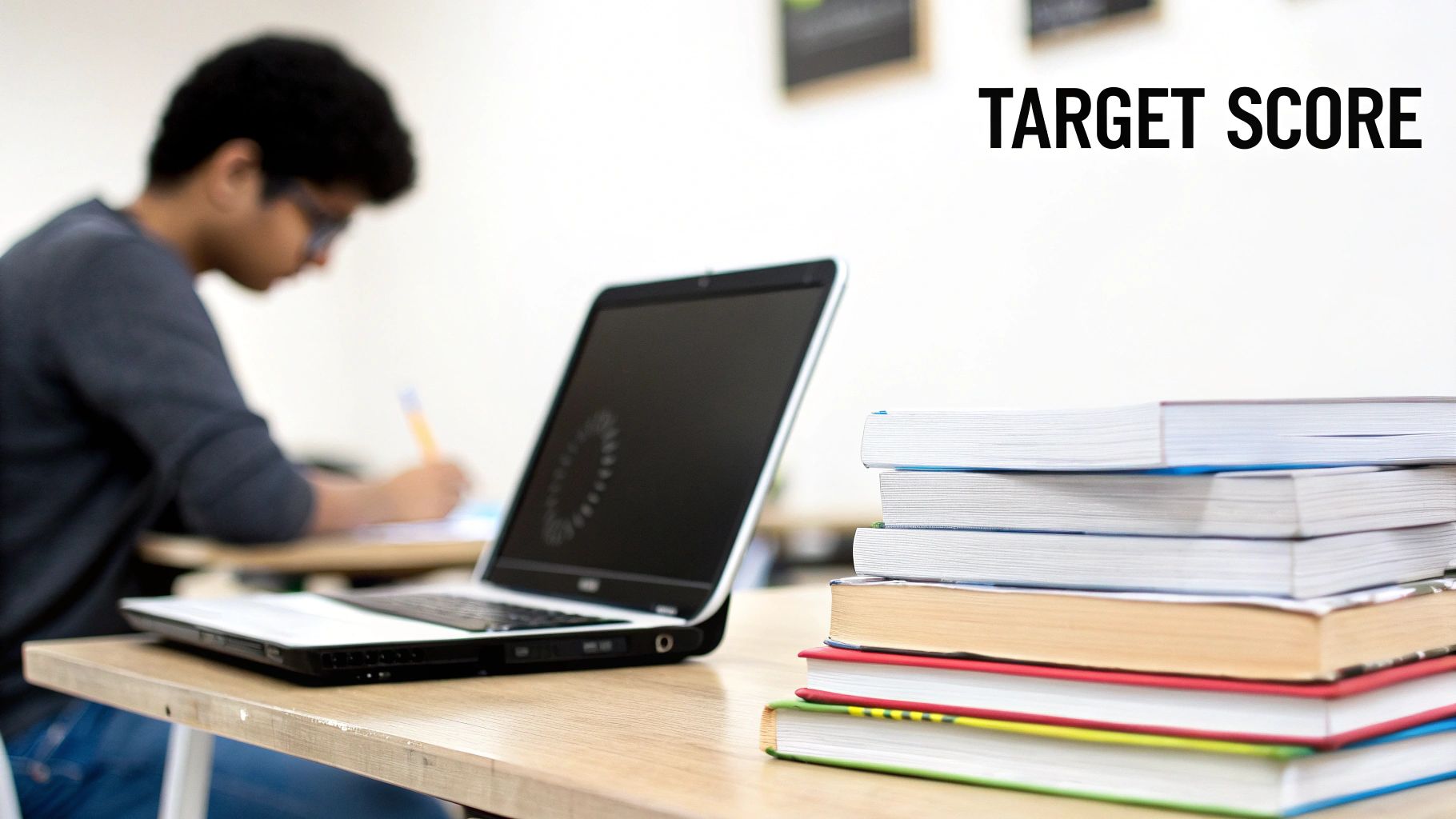 A medical student studying for the USMLE exam, looking determined.