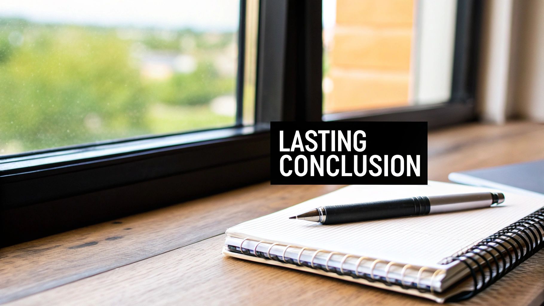 A person at a desk, putting the final touches on a document, symbolizing the completion of a compelling conclusion.